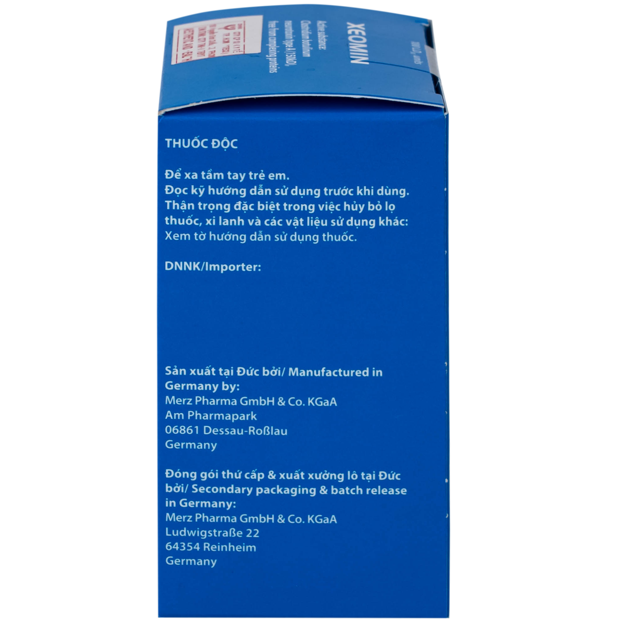 Hình ảnh Thuốc Xeomin 100 Units Merz điều trị loạn trương lực cơ cổ, co thắt mi, co cứng sau đột quỵ chi trên