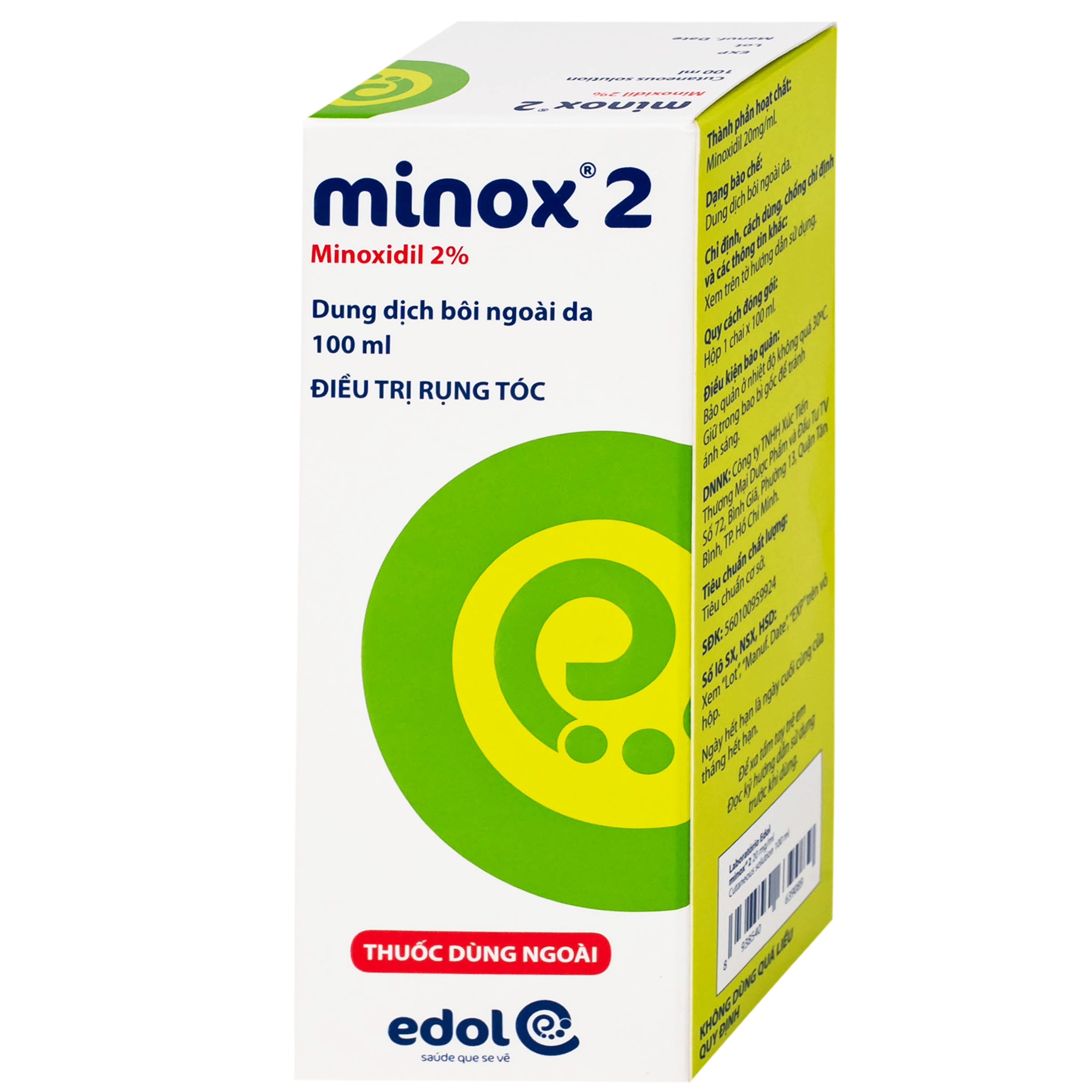 Hình ảnh Thuốc Minox 20mg Edol điều trị rụng tóc kiểu androgenic và rụng tóc từng vùng (100ml)