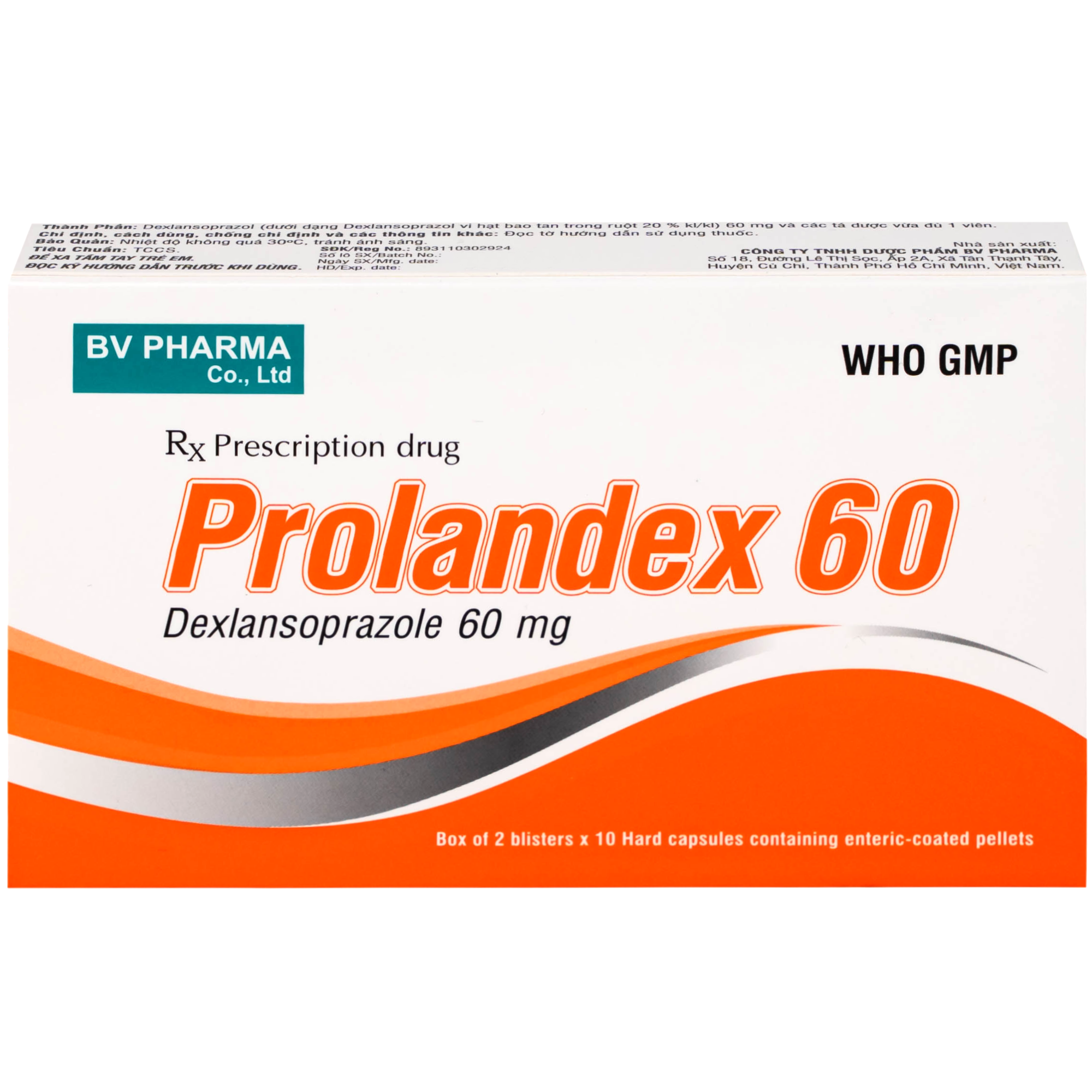 Hình ảnh Thuốc Prolandex 60mg BV pharma điều trị ợ nóng liên quan bệnh trào ngược dạ dày - thực quản (2 vỉ x 10 viên)