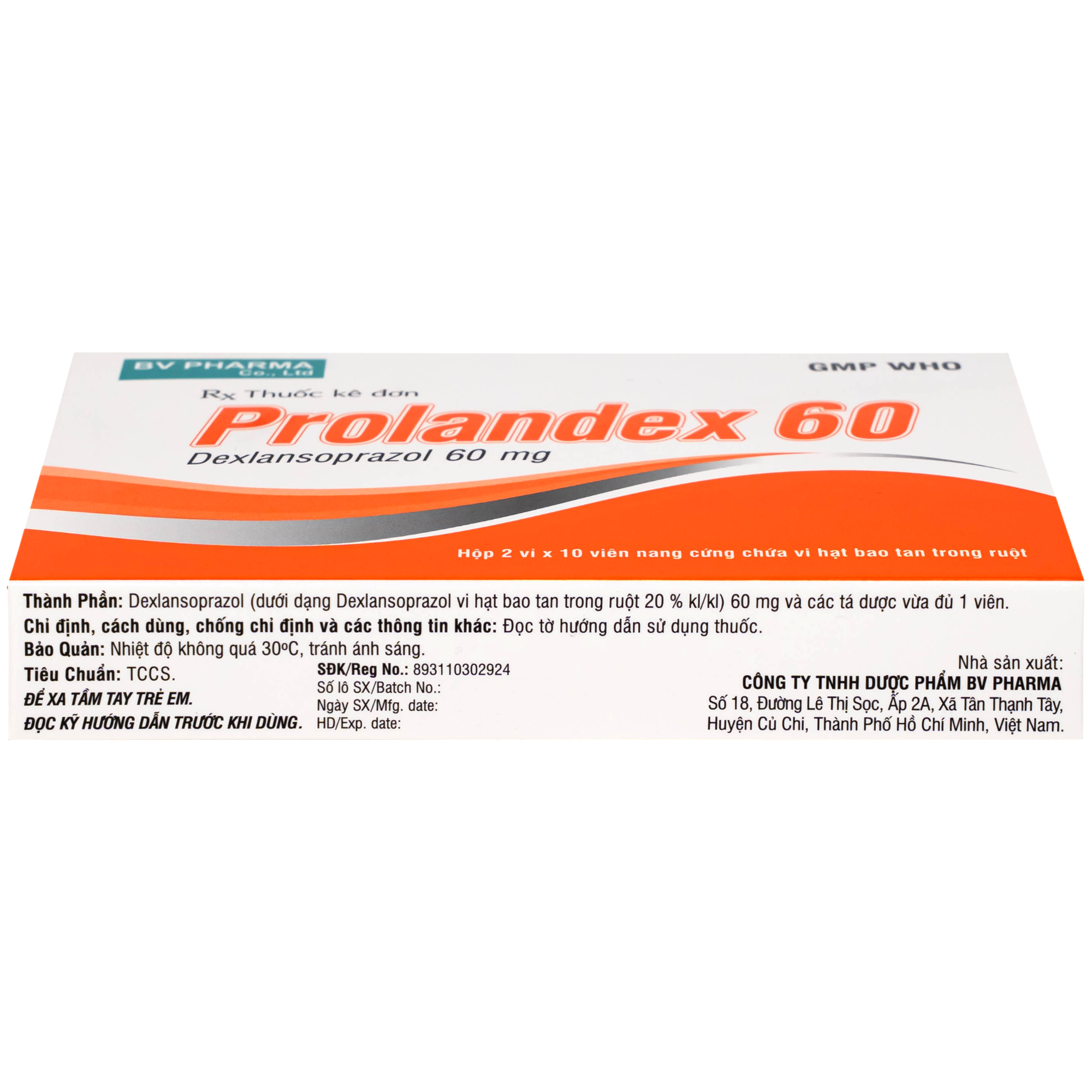 Hình ảnh Thuốc Prolandex 60mg BV pharma điều trị ợ nóng liên quan bệnh trào ngược dạ dày - thực quản (2 vỉ x 10 viên)