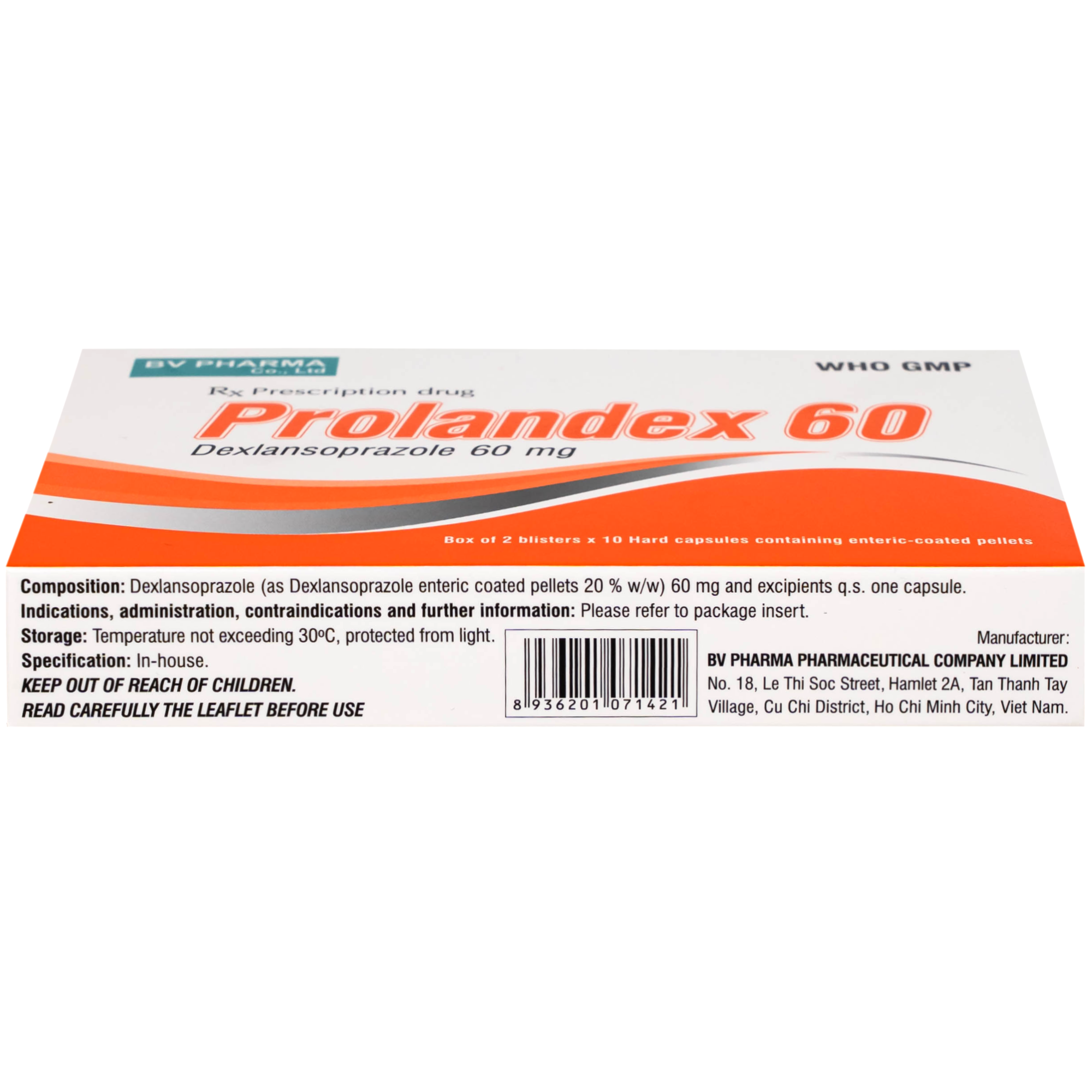 Hình ảnh Thuốc Prolandex 60mg BV pharma điều trị ợ nóng liên quan bệnh trào ngược dạ dày - thực quản (2 vỉ x 10 viên)