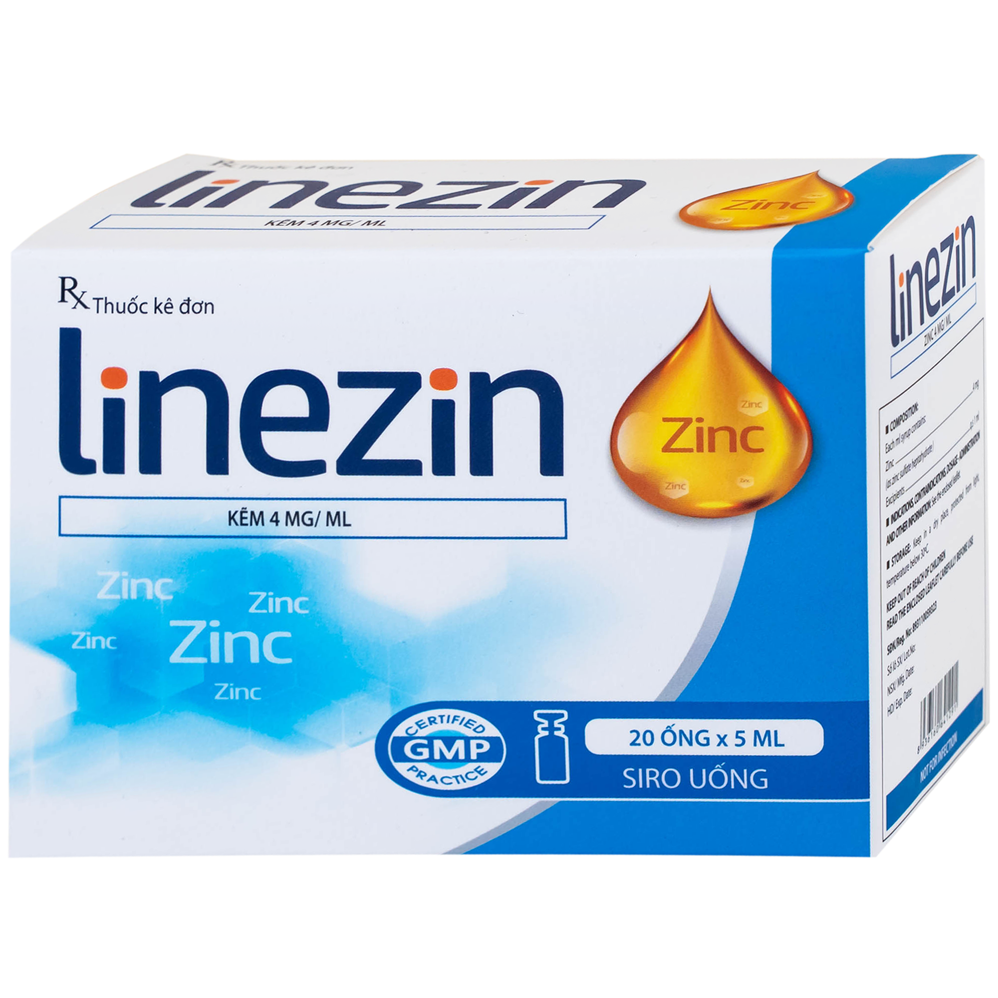 Hình ảnh Thuốc Linezin 4mg/ml Hà Nam điều trị tình trạng thiếu kẽm (20 ống x 5ml)