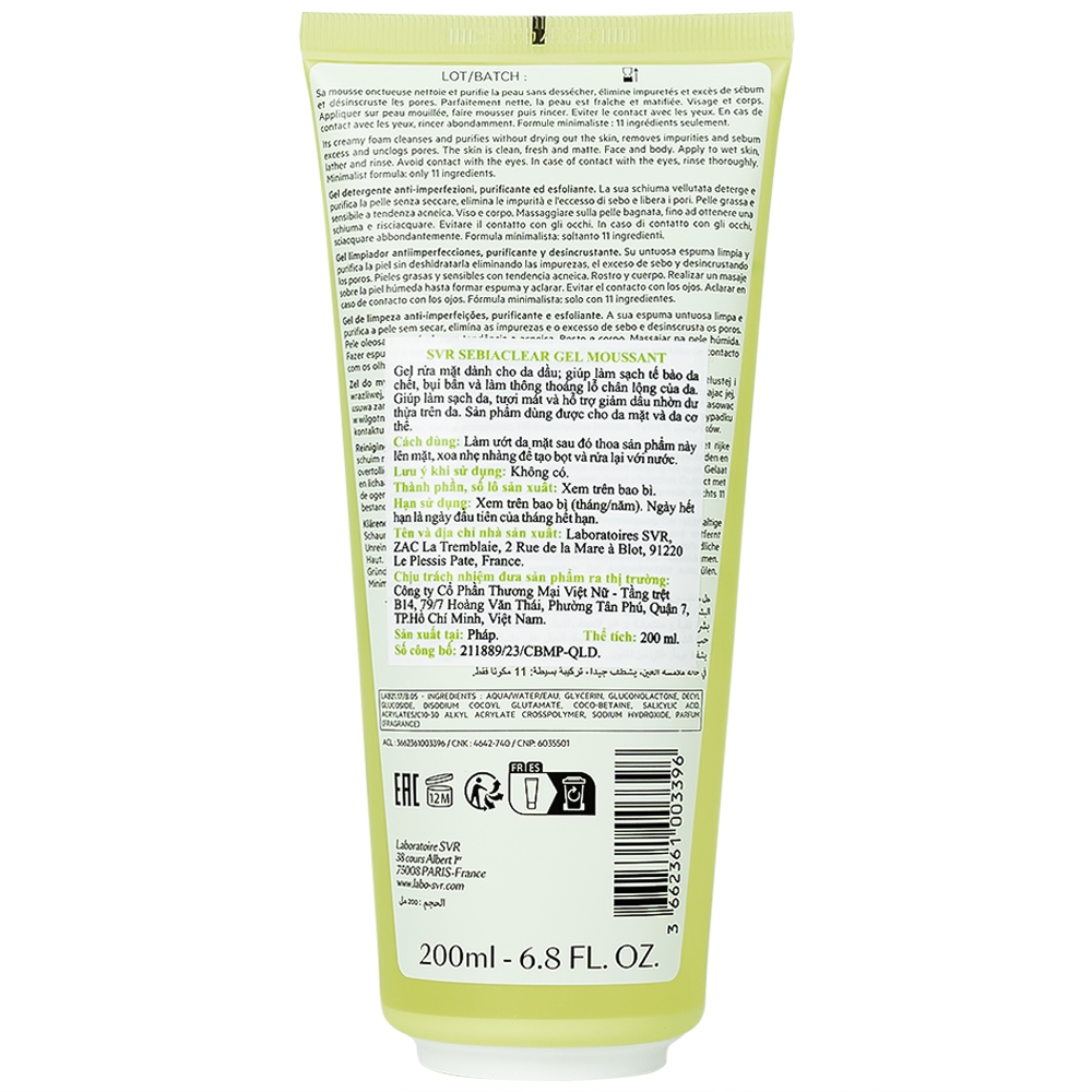 Hình ảnh Gel rửa mặt SVR Sebiaclear Gel Moussant 200ml làm sạch không chứa xà phòng và loại bỏ tế bào da chết 