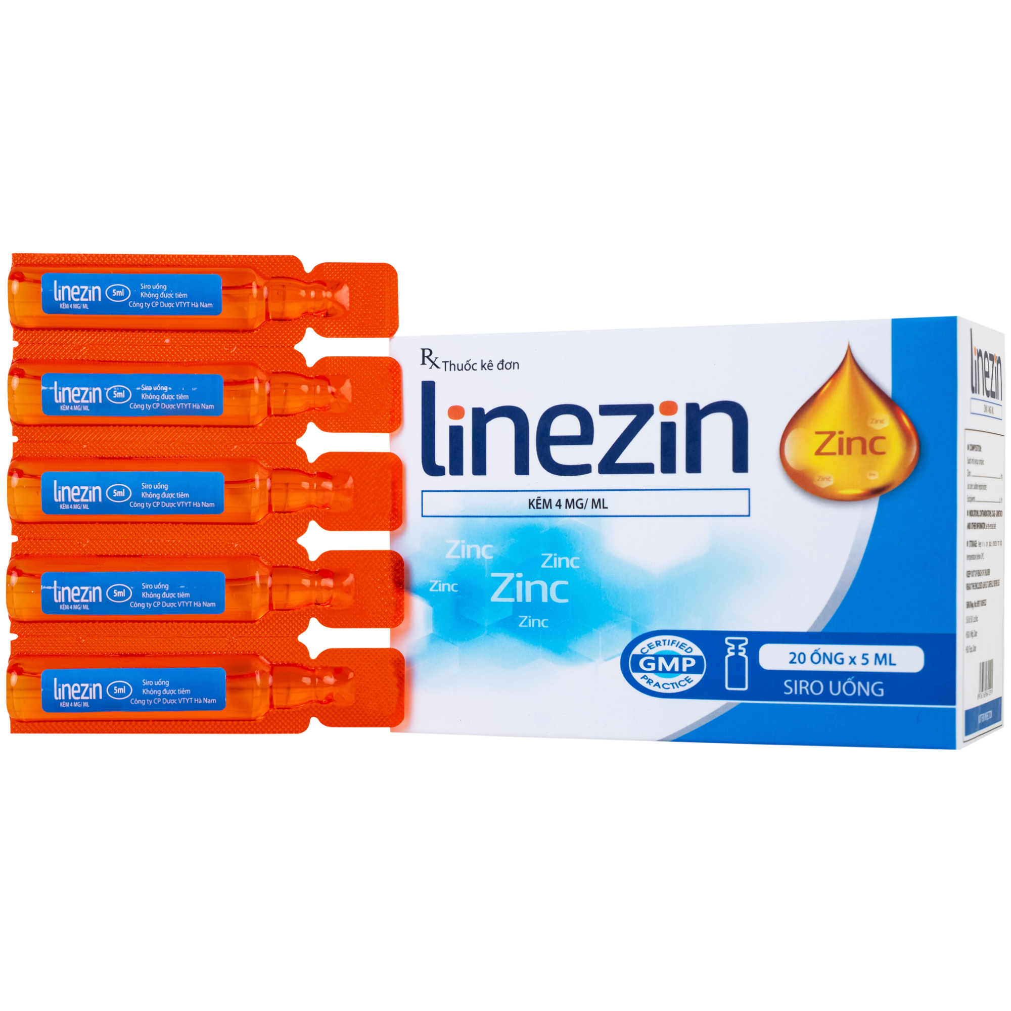 Hình ảnh Thuốc Linezin 4mg/ml Hà Nam điều trị tình trạng thiếu kẽm (20 ống x 5ml)