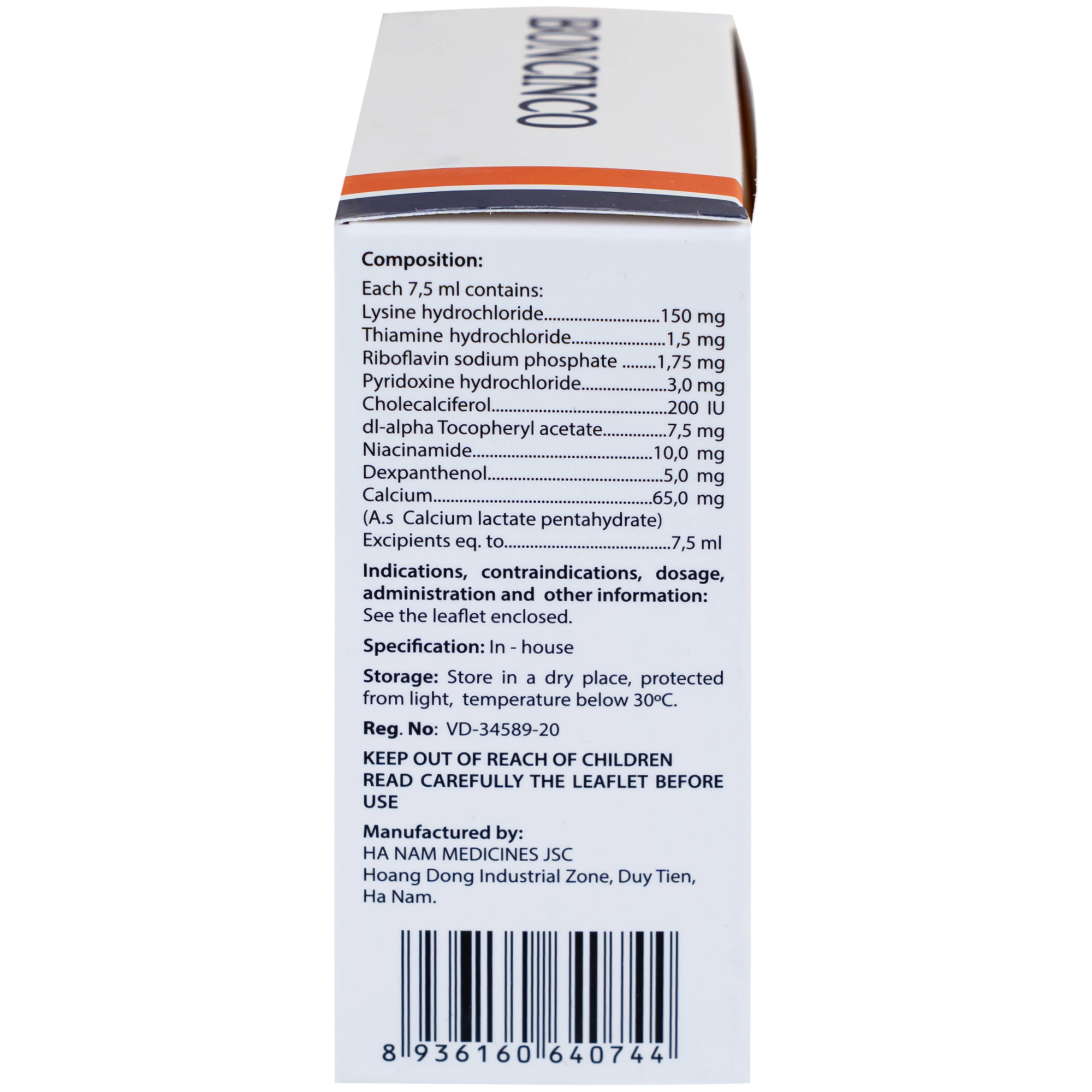 Hình ảnh Thuốc Boncinco Hà Nam giúp bổ sung các vitamin và acid amin thiết yếu (20 ống x 7.5ml)
