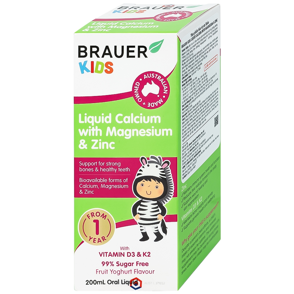 Hình ảnh Siro Brauer Baby Kids Liquid Calcium With Magnesium And Zinc 200ml hỗ trợ xương, răng chắc khỏe