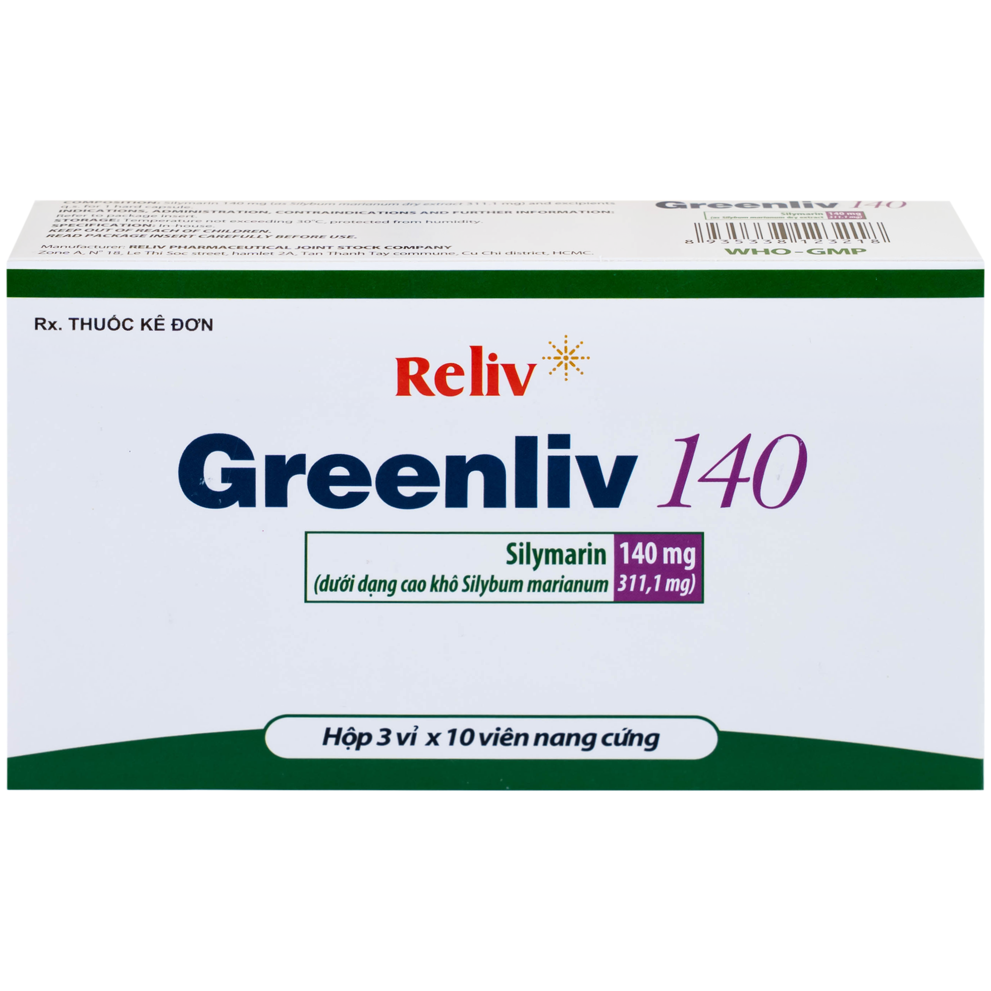Hình ảnh Thuốc Greenliv 140mg Reliv điều trị rối loạn tiêu hóa trong các bệnh về gan, viêm gan cấp và mãn tính (3 vỉ x 10 viên)
