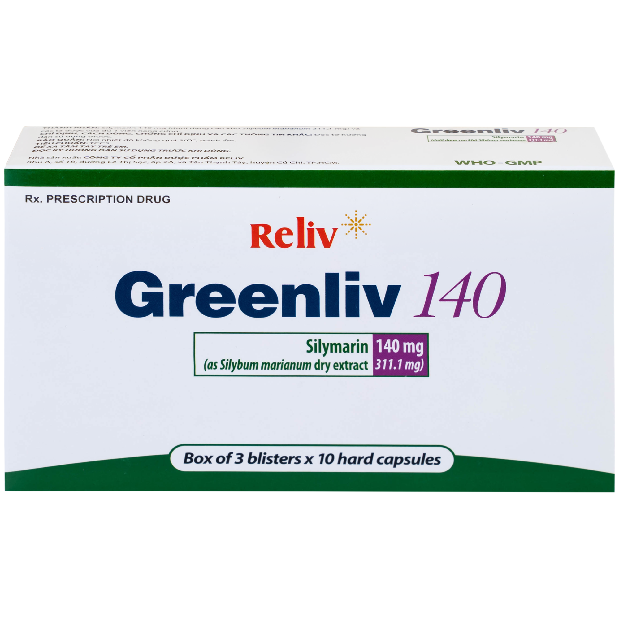 Hình ảnh Thuốc Greenliv 140mg Reliv điều trị rối loạn tiêu hóa trong các bệnh về gan, viêm gan cấp và mãn tính (3 vỉ x 10 viên)