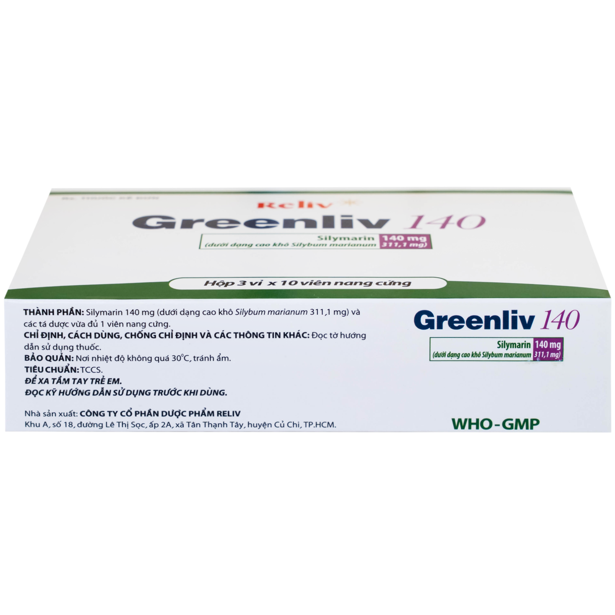 Hình ảnh Thuốc Greenliv 140mg Reliv điều trị rối loạn tiêu hóa trong các bệnh về gan, viêm gan cấp và mãn tính (3 vỉ x 10 viên)