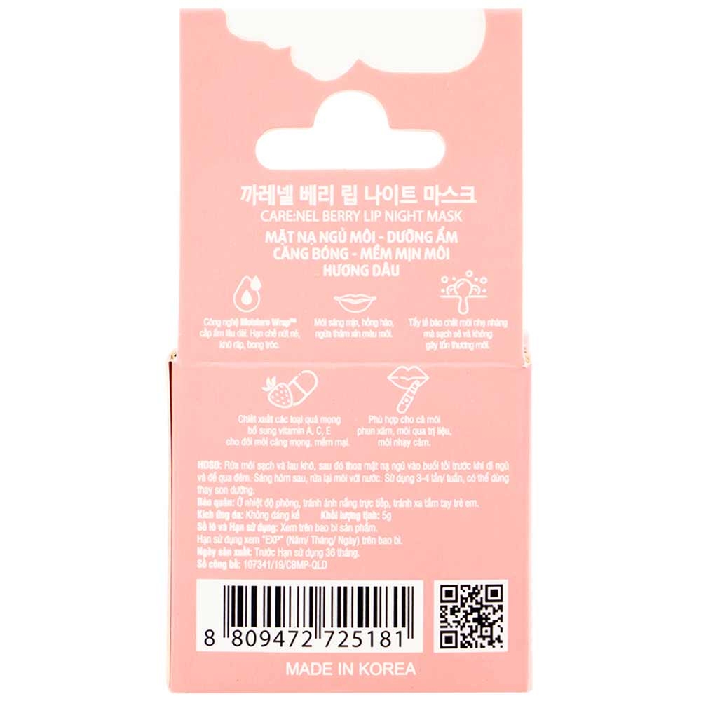Hình ảnh Mặt nạ ngủ môi Care:Nel Berry Lip Night Mask dưỡng ẩm, ngừa thâm dành cho môi phun xăm, nhạy cảm, môi trị liệu (5g)