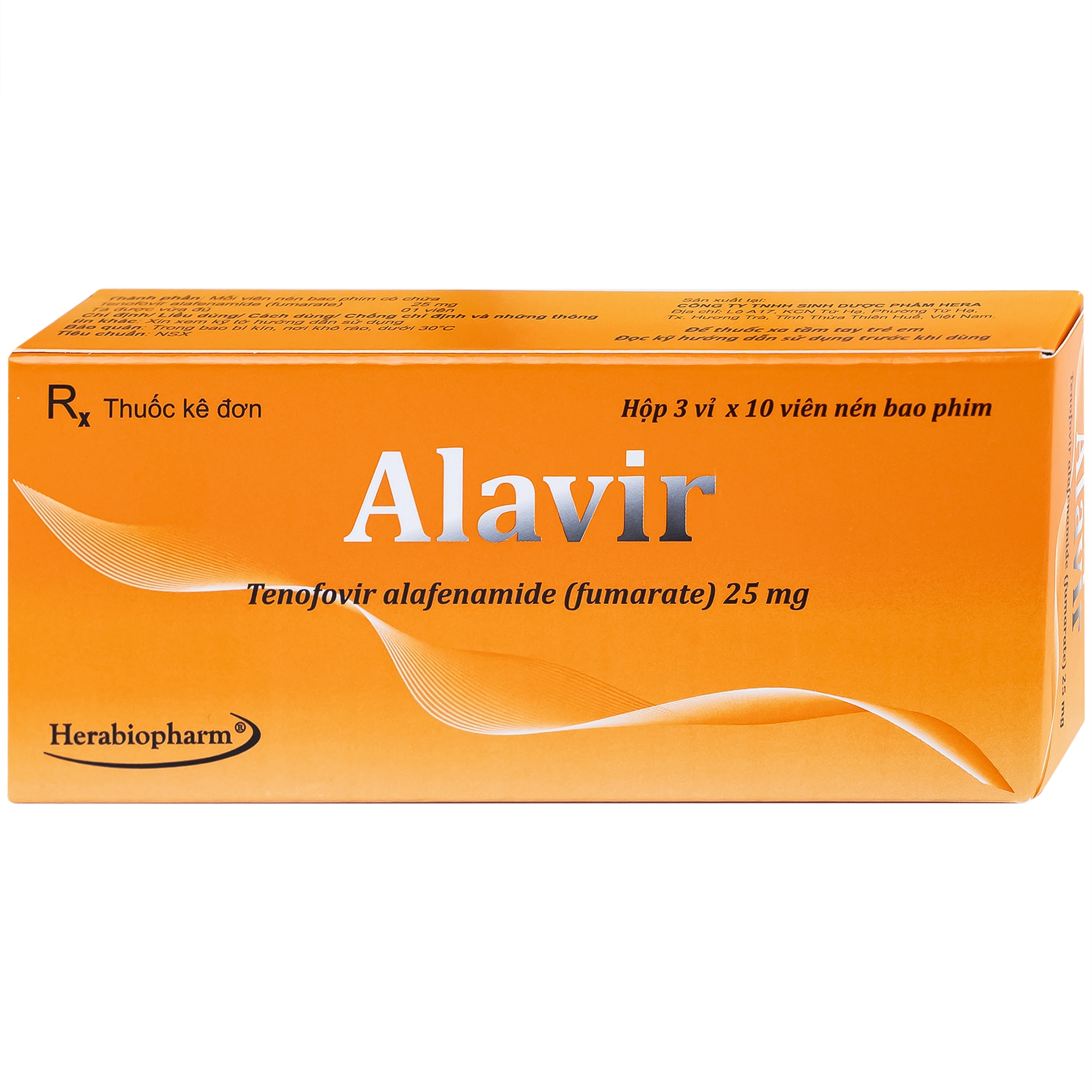 Hình ảnh Thuốc Alavir Tenofovir alafenamide (Fumarate) 25mg Herabiopharm điều trị bệnh viêm gan B mạn tính (30 vỉ x 10 viên)