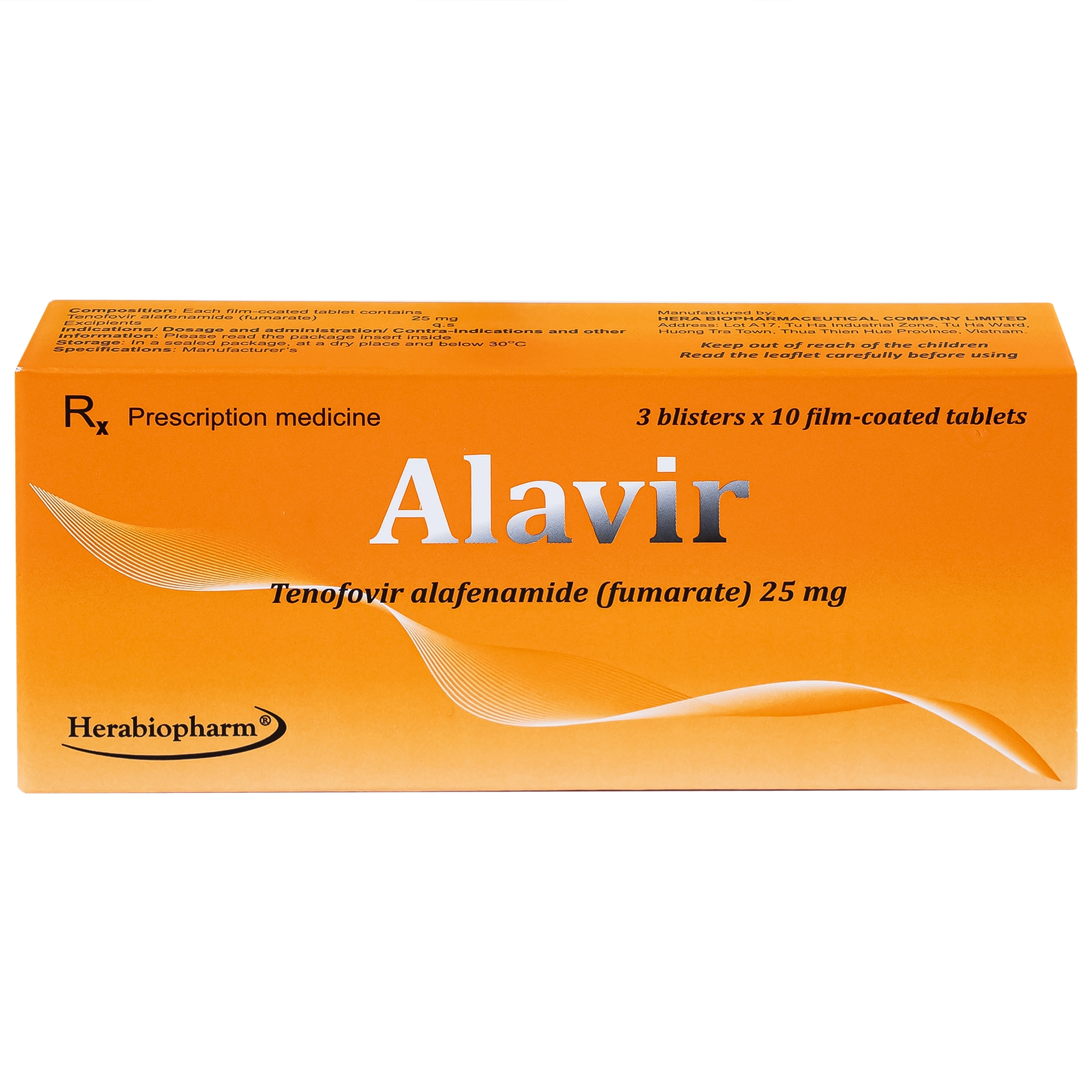 Hình ảnh Thuốc Alavir Tenofovir alafenamide (Fumarate) 25mg Herabiopharm điều trị bệnh viêm gan B mạn tính (30 vỉ x 10 viên)