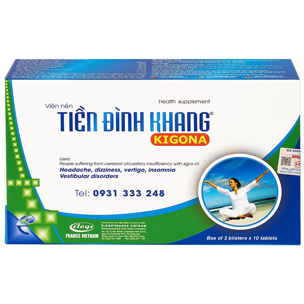 Hình ảnh Viên uống Tiền Đình Khang Kigona Eloge hỗ trợ hoạt huyết, tăng cường tuần hoàn máu não (3 vỉ x 10 viên)