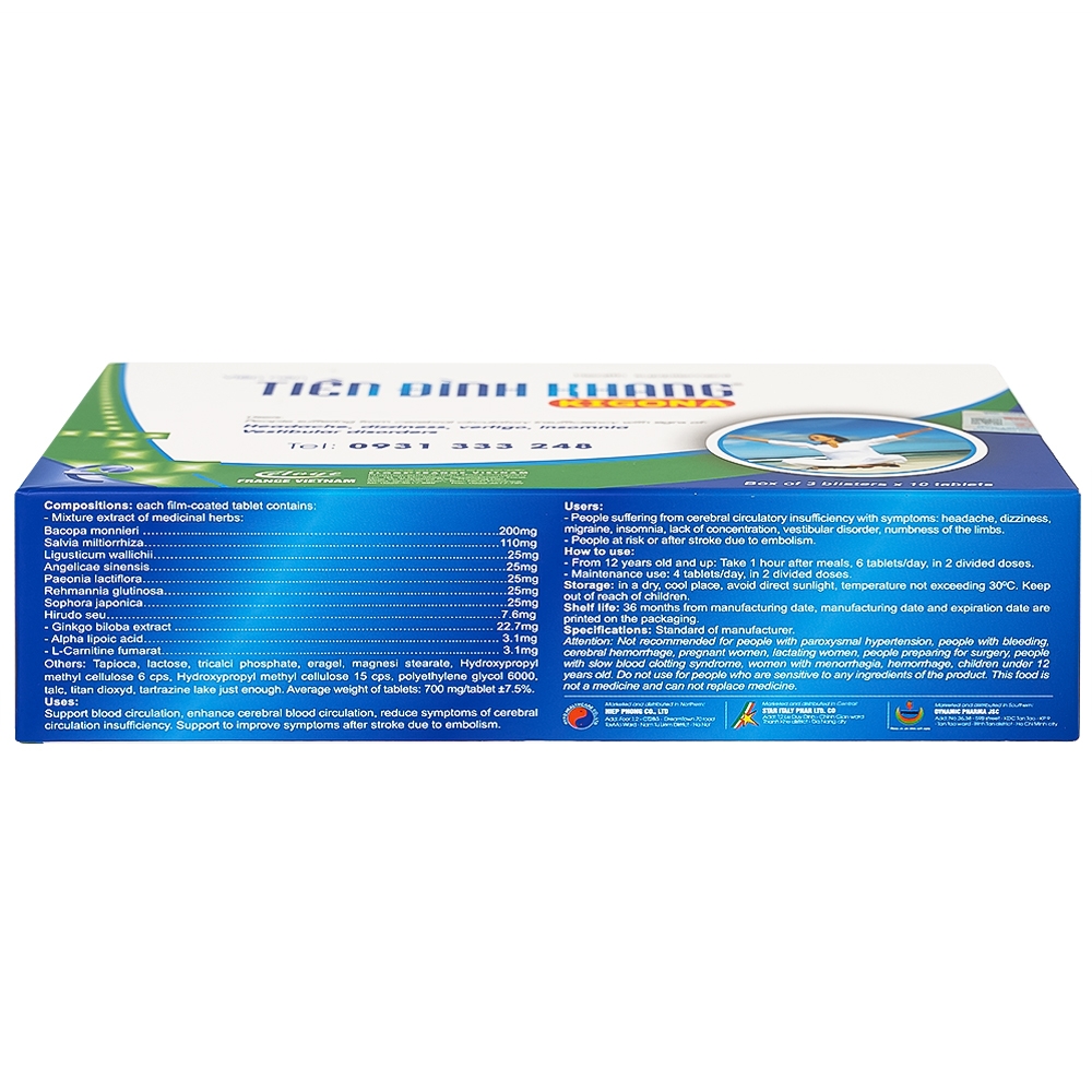 Hình ảnh Viên uống Tiền Đình Khang Kigona Eloge hỗ trợ hoạt huyết, tăng cường tuần hoàn máu não (3 vỉ x 10 viên)