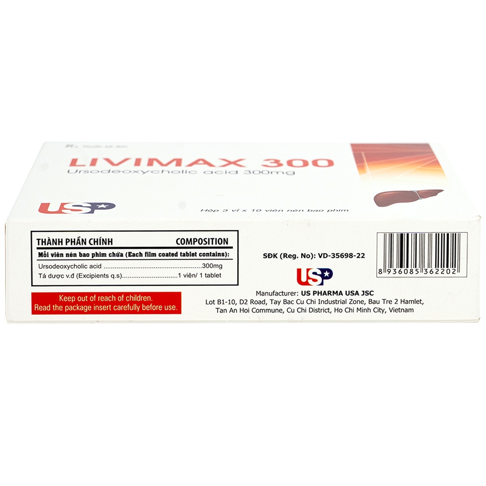 Hình ảnh Thuốc Livimax 300 US Pharma điều trị xơ gan ứ mật nguyên phát (3 vỉ x 10 viên)