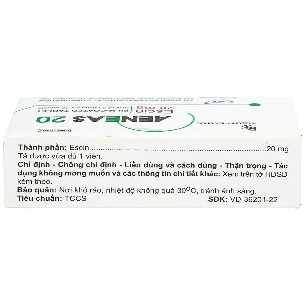 Hình ảnh Thuốc Aeneas 20 An Thiên điều trị phù não, phòng và điều trị tụ máu (3 vỉ x 10 viên)