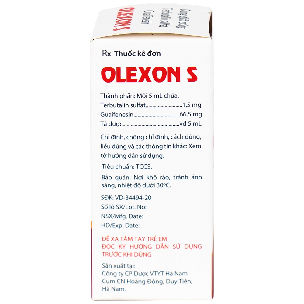 Hình ảnh Dung dịch uống Terbutalin sulfat Guaifenesin OLEXON S Hà Nam điều trị ho có đờm, ho do hen phế quản (90ml)