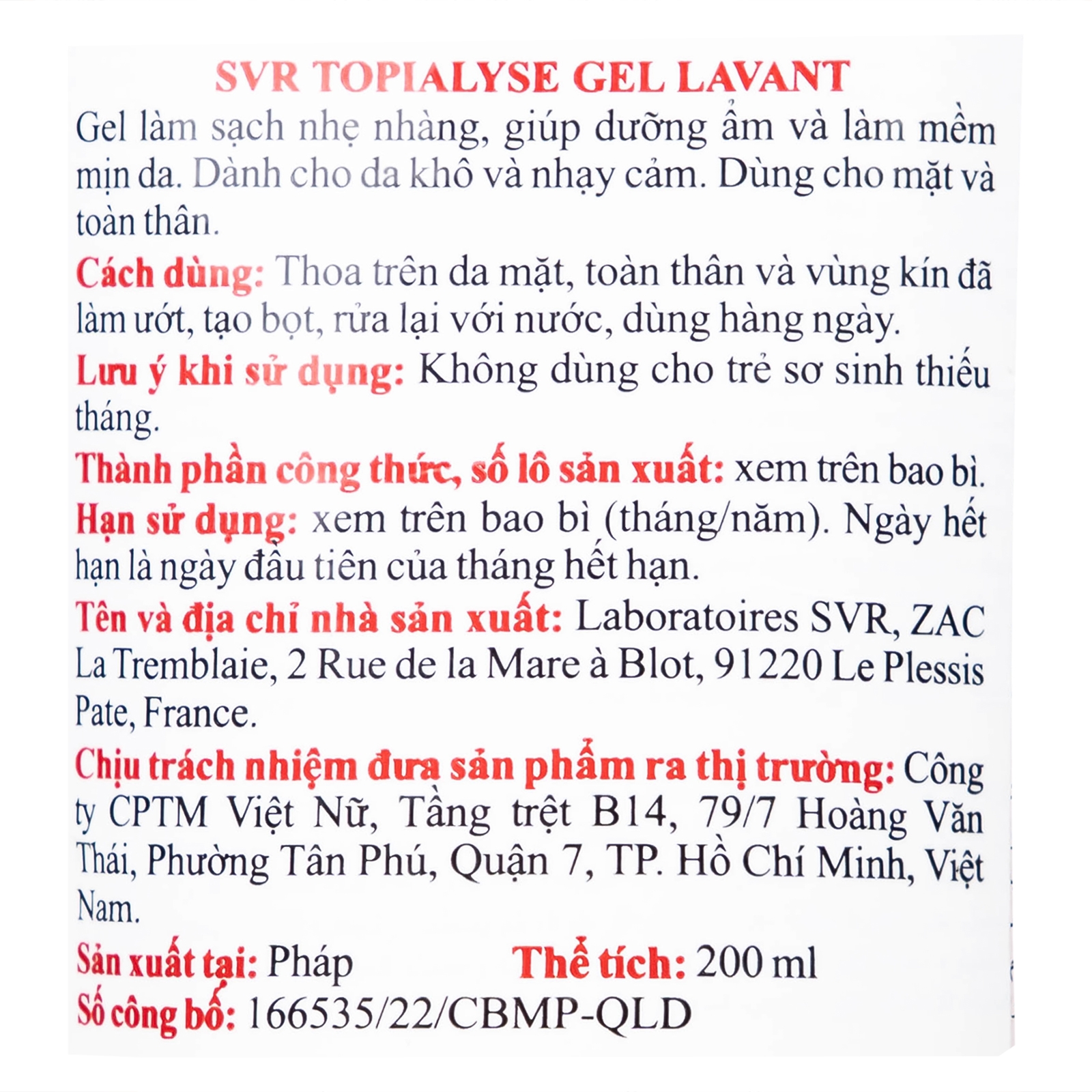 Hình ảnh Gel rửa mặt dưỡng ẩm dành cho da khô và da nhạy cảm SVR Topialyse Gel Lavant 200ml