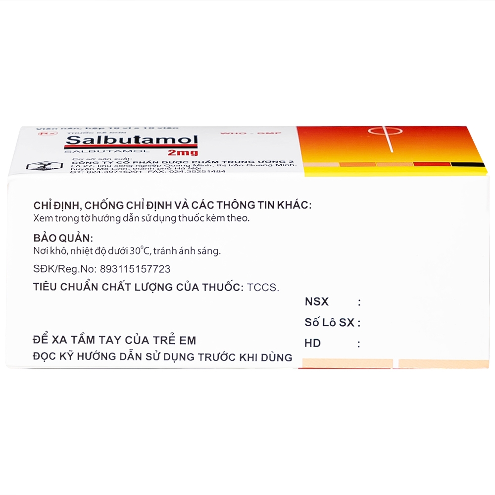 Hình ảnh Thuốc Salbutamol 2mg Dopharma giúp giảm co thắt phế quản trong hen, viêm phế quản mãn tính (10 vỉ x 10 viên)