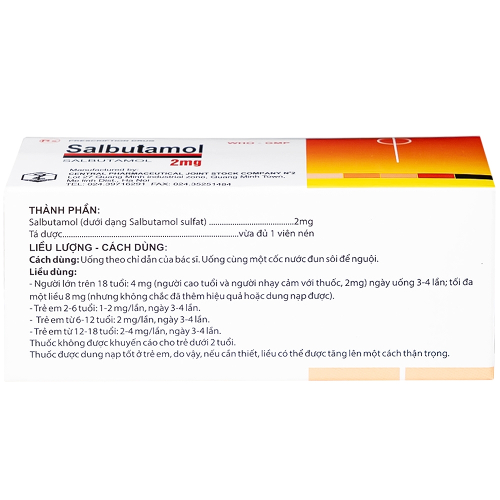 Hình ảnh Thuốc Salbutamol 2mg Dopharma giúp giảm co thắt phế quản trong hen, viêm phế quản mãn tính (10 vỉ x 10 viên)