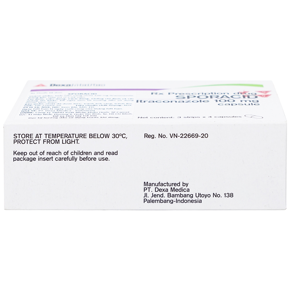 Hình ảnh Thuốc Sporacid Itraconazole 100mg Dexa điều trị nấm candida âm hộ, âm đạo (3 vỉ x 4 viên)