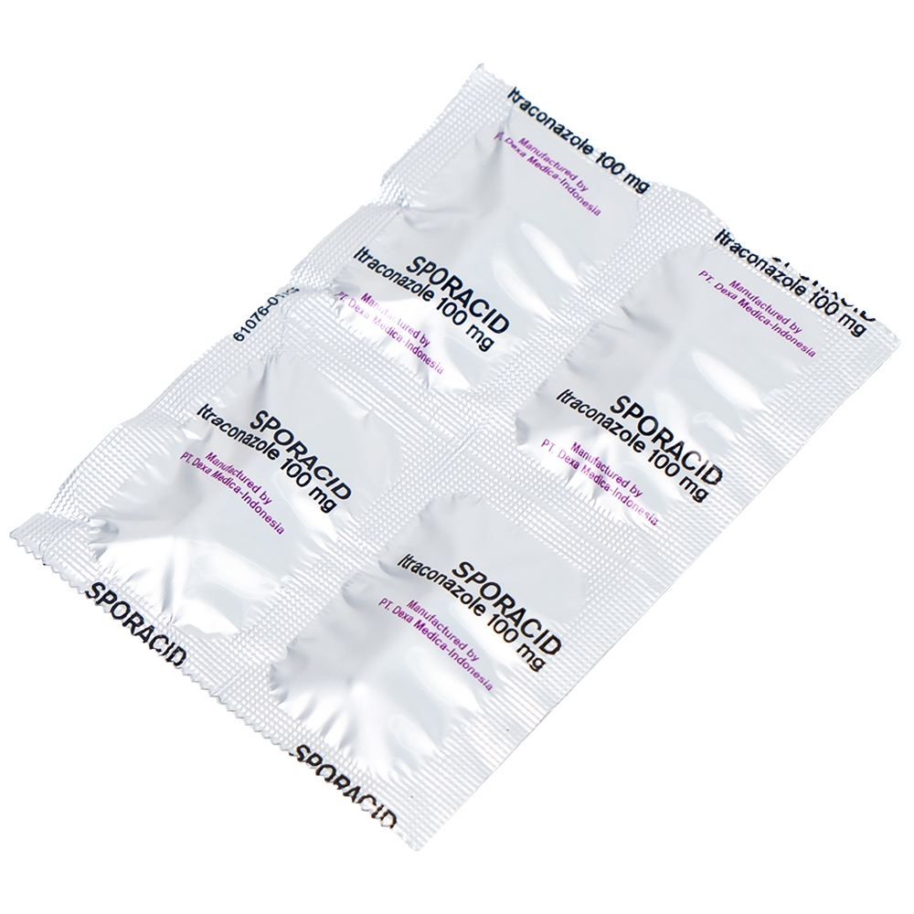 Hình ảnh Thuốc Sporacid Itraconazole 100mg Dexa điều trị nấm candida âm hộ, âm đạo (3 vỉ x 4 viên)