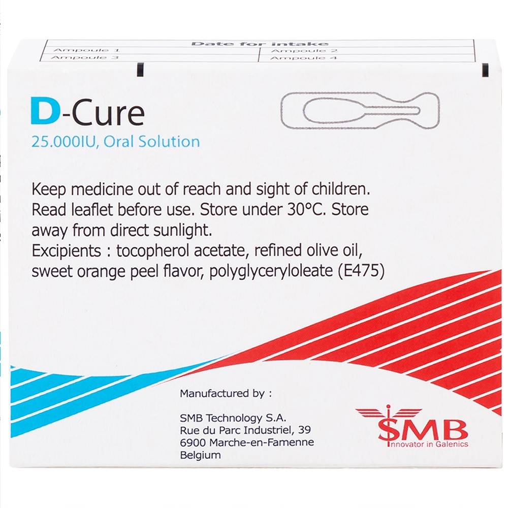 Hình ảnh Dung dịch D-Cure 25000IU SMB phòng và điều trị thiếu vitamin D (1 vỉ x 4 ống)
