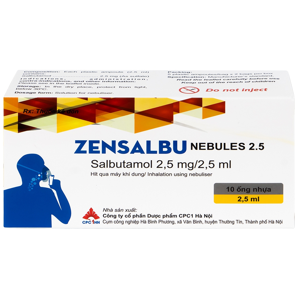 Hình ảnh Thuốc Zensalbu 2.5mg CPC1HN kiểm soát co thắt phế quản mạn, điều trị hen nặng cấp tính (2 vỉ x 5 ống)