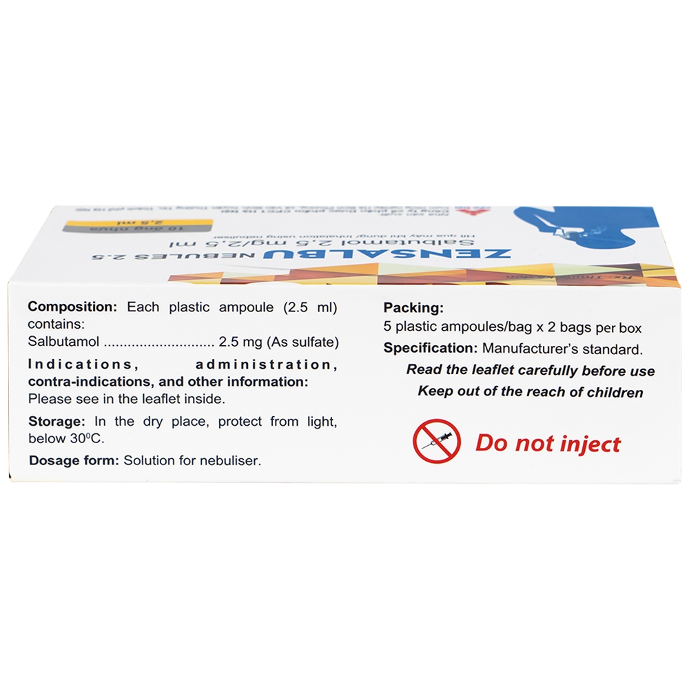 Hình ảnh Thuốc Zensalbu 2.5mg CPC1HN kiểm soát co thắt phế quản mạn, điều trị hen nặng cấp tính (2 vỉ x 5 ống)
