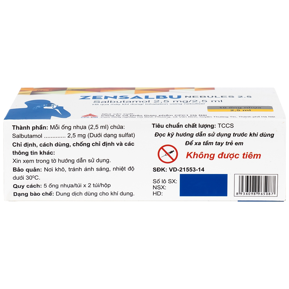Hình ảnh Thuốc Zensalbu 2.5mg CPC1HN kiểm soát co thắt phế quản mạn, điều trị hen nặng cấp tính (2 vỉ x 5 ống)