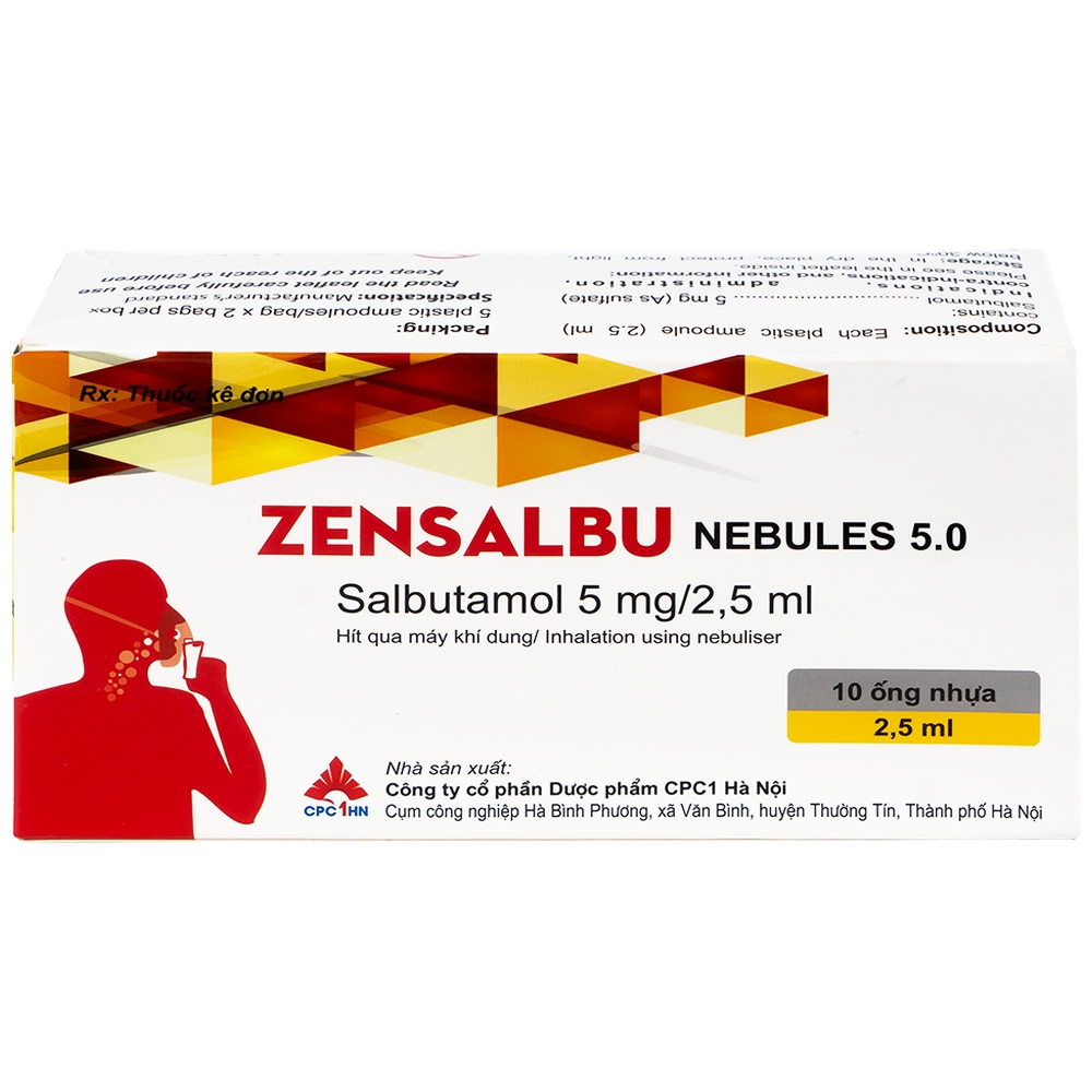 Hình ảnh Thuốc Zensalbu 5mg CPC1HN kiểm soát co thắt phế quản mạn, điều trị hen nặng cấp tính (2 vỉ x 5 ống)