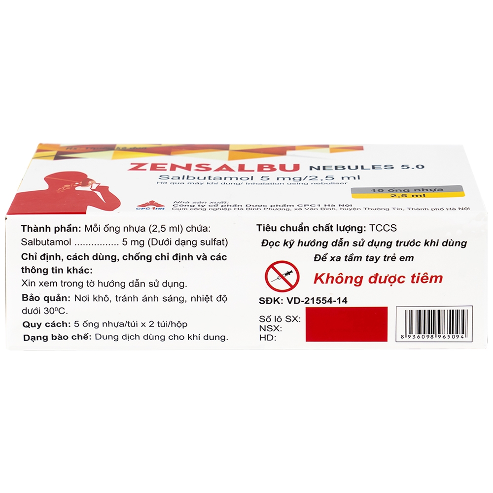 Hình ảnh Thuốc Zensalbu 5mg CPC1HN kiểm soát co thắt phế quản mạn, điều trị hen nặng cấp tính (2 vỉ x 5 ống)