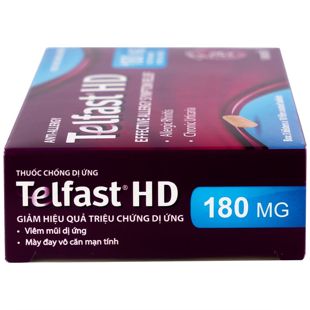 Hình ảnh Thuốc chống dị ứng Telfast HD 180mg Sanofi giảm triệu chứng viêm mũi dị ứng, mày đay vô căn mạn tính (3 vỉ x 10 viên)