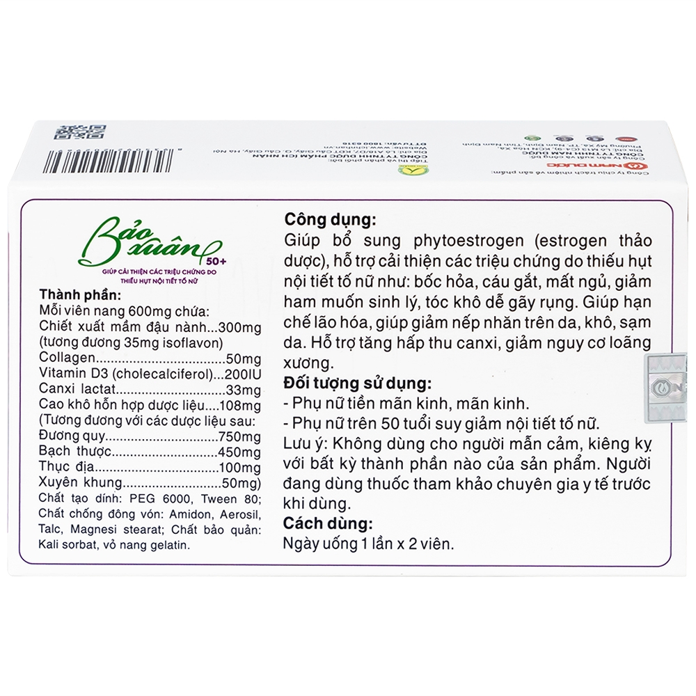 Hình ảnh Viên uống Bảo Xuân Tuổi 50+ Nam Dược bổ sung và hỗ trợ cân bằng nội tiết tố nữ Estrogen (3 vỉ x 10 viên)