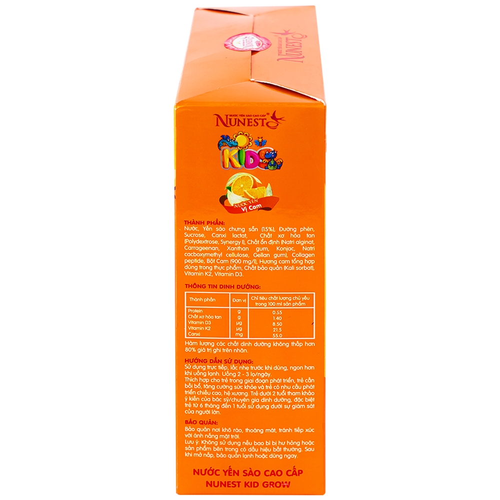 Hình ảnh Nước yến sào cao cấp Nunest Kid Grow vị cam hỗ trợ phát triển hệ xương, tăng cường sức khỏe (6 lọ x 70ml)