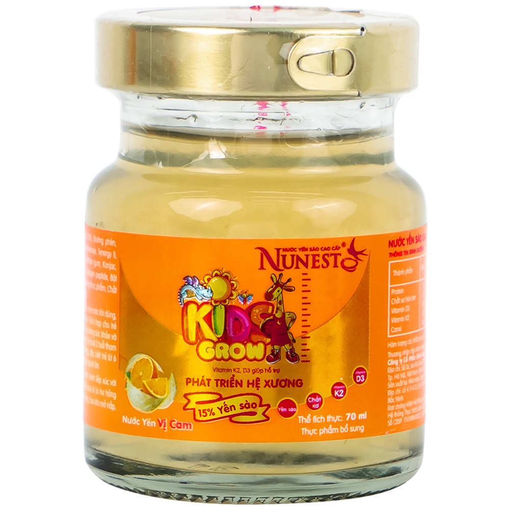 Hình ảnh Nước yến sào cao cấp Nunest Kid Grow vị cam hỗ trợ phát triển hệ xương, tăng cường sức khỏe (6 lọ x 70ml)