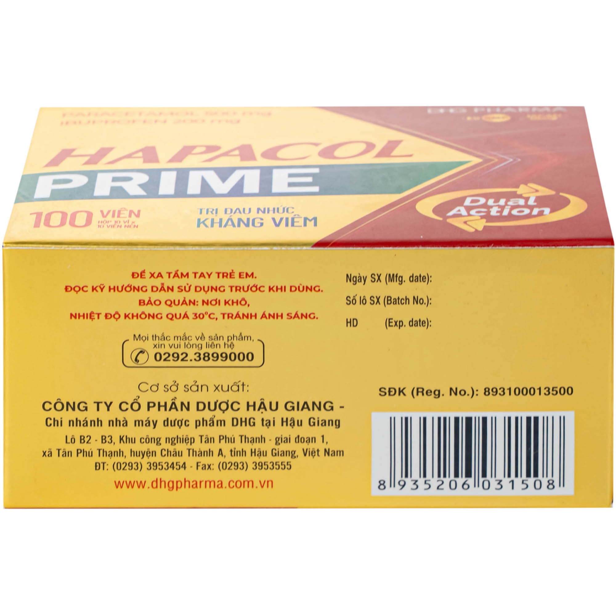 Hình ảnh Hapacol Prime Đau Nhức Kháng Viêm Dhg Pharma 10X10