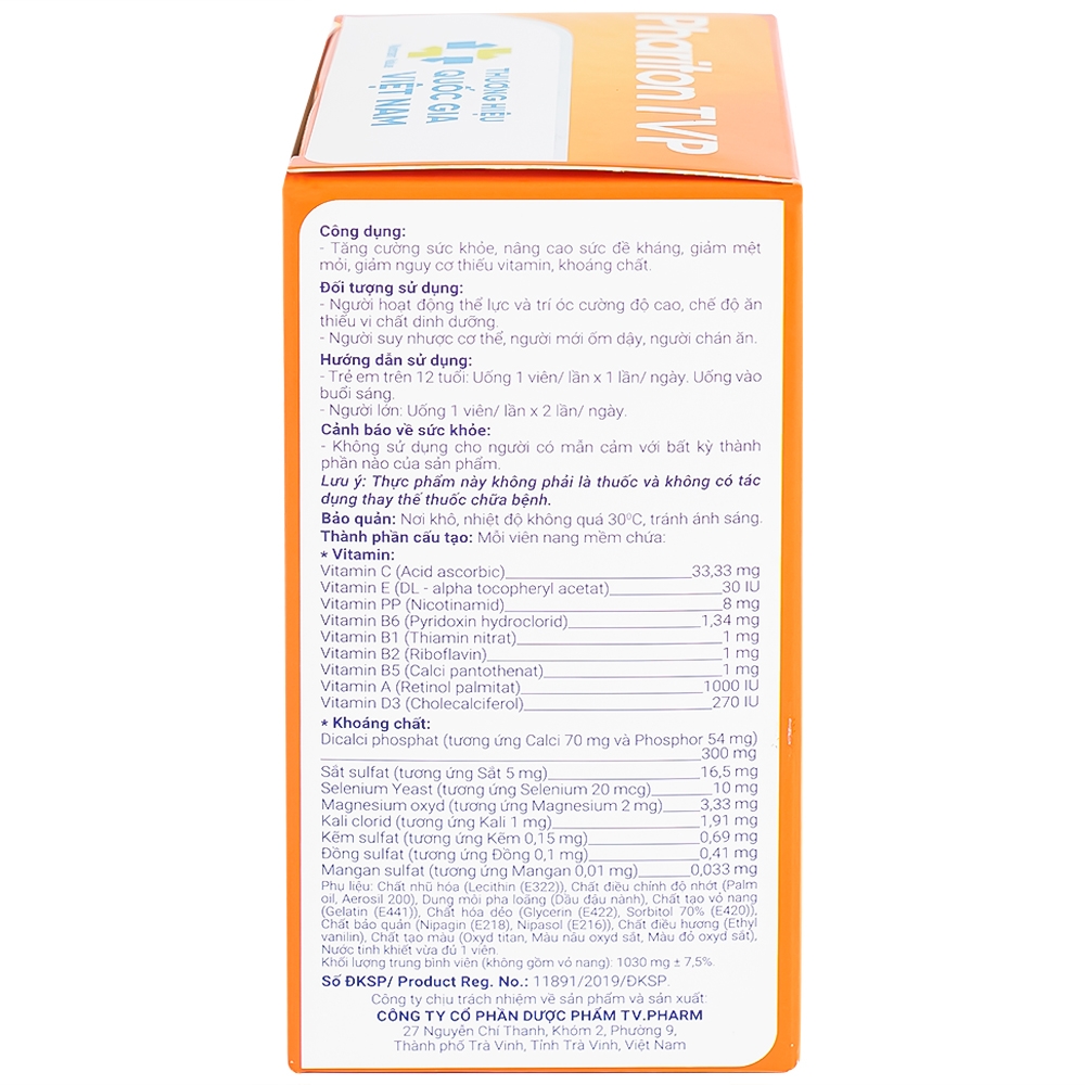 Hình ảnh Viên uống Phariton TVPharma hỗ trỡ tăng cường sức khỏe, nâng cao sức đề kháng (12 vỉ x 5 viên)