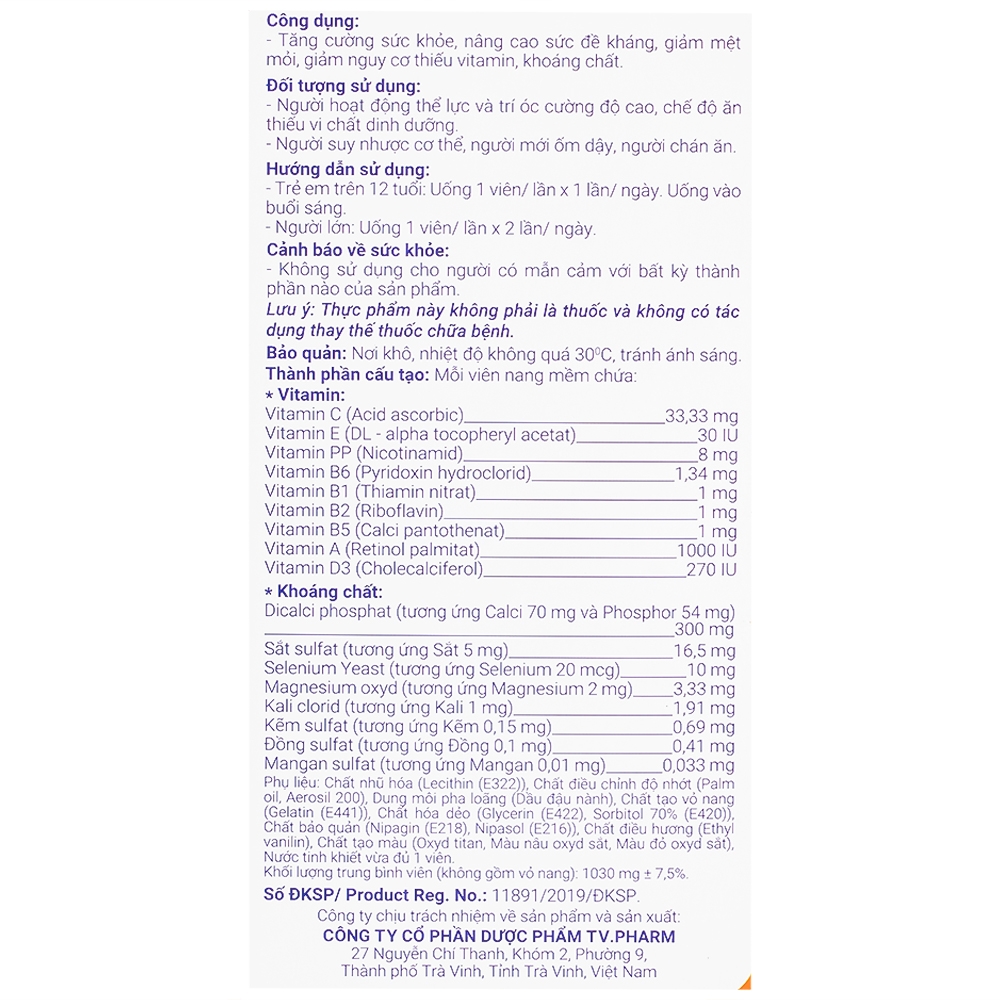 Hình ảnh Viên uống Phariton TVPharma hỗ trỡ tăng cường sức khỏe, nâng cao sức đề kháng (12 vỉ x 5 viên)