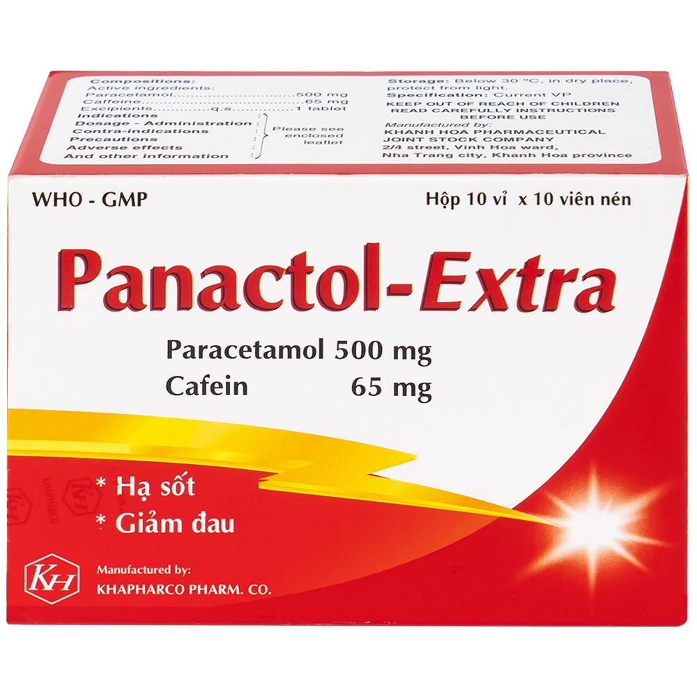 Hình ảnh Viên nén Panactol Extra Khapharco hạ sốt, giảm đau (10 vỉ x 10 viên)