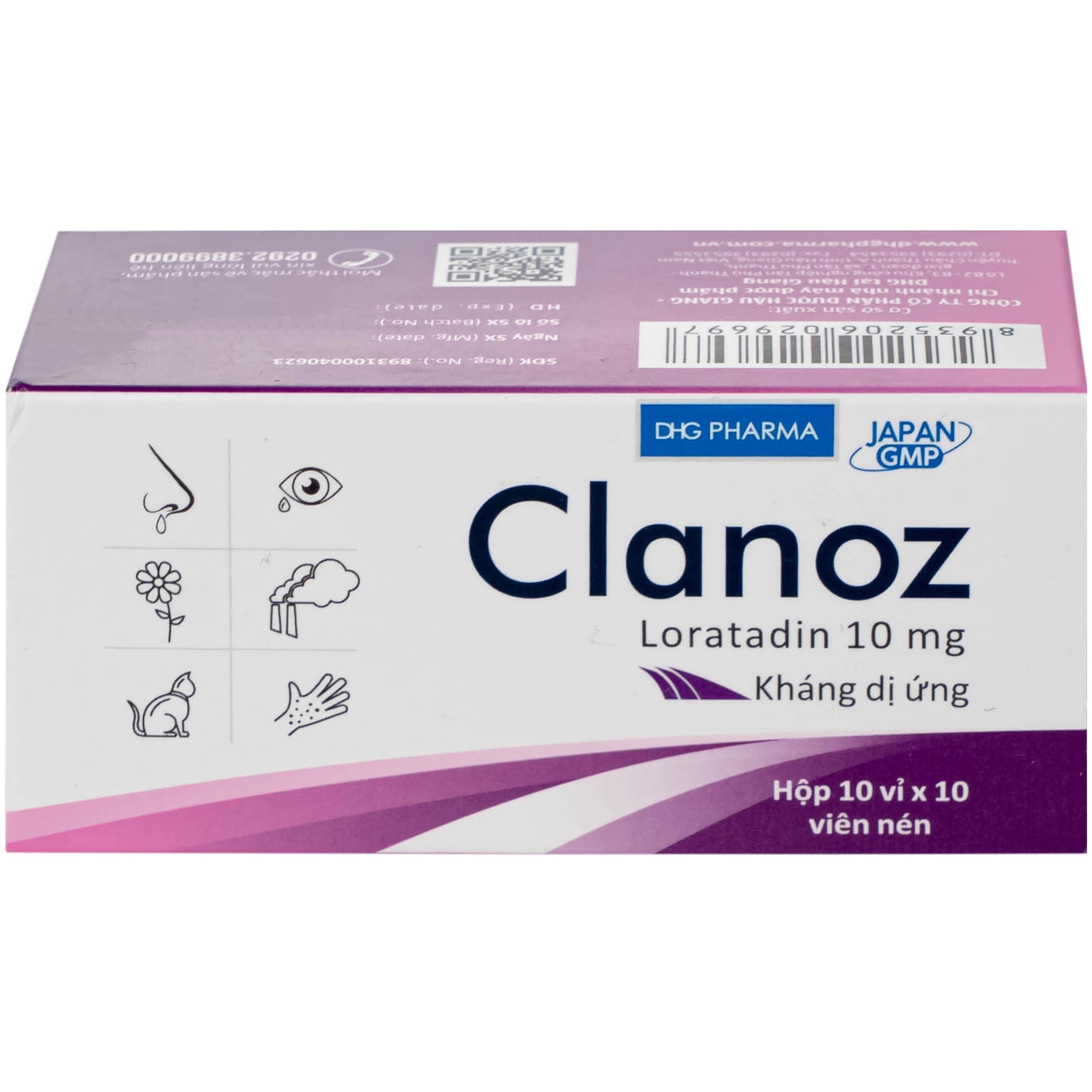 Hình ảnh Thuốc Clanoz 10MG Dhg Pharma điều trị viêm mũi dị ứng, mè đay (10 vỉ x 10 viên)