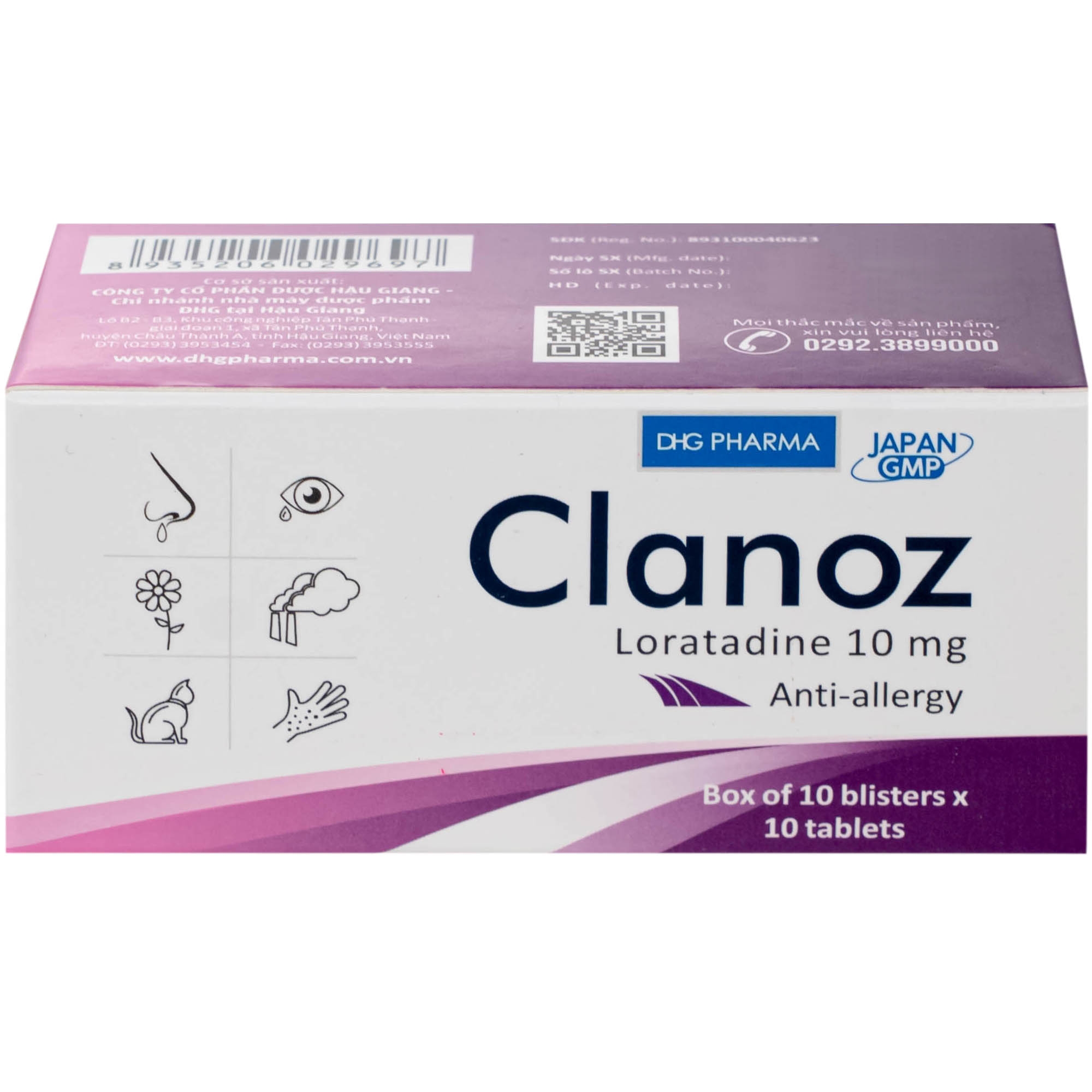 Hình ảnh Thuốc Clanoz 10MG Dhg Pharma điều trị viêm mũi dị ứng, mè đay (10 vỉ x 10 viên)