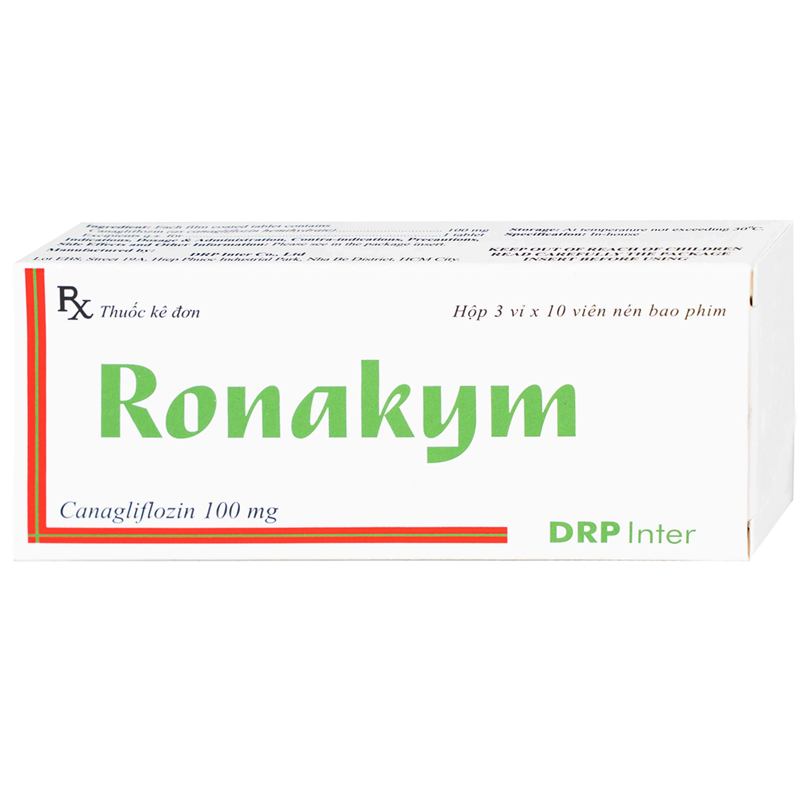 Hình ảnh Thuốc Ronakym 100mg DRP Inter điều trị đái tháo đường tuýp 2 ở người lớn (3 vỉ x 10 viên)
