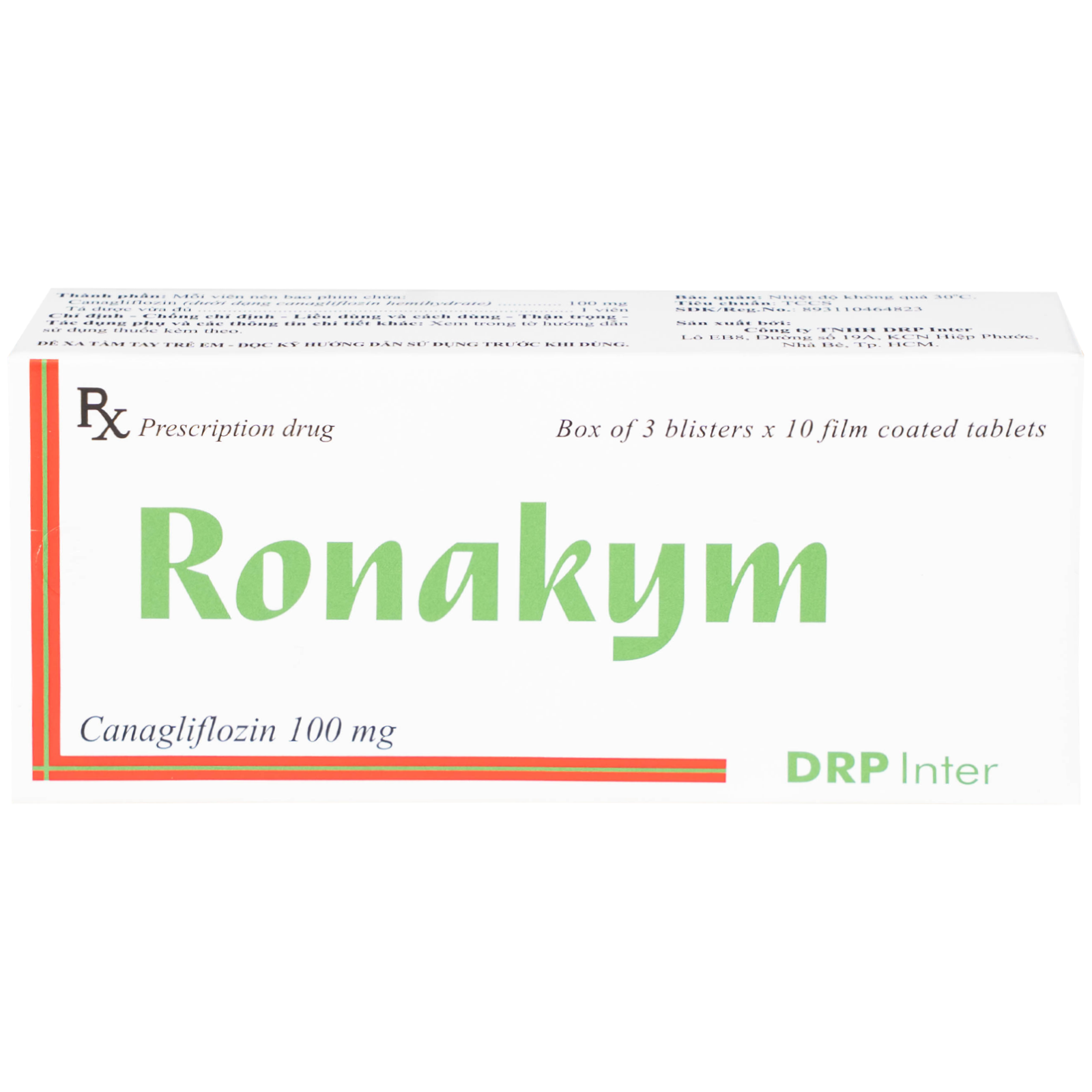 Hình ảnh Thuốc Ronakym 100mg DRP Inter điều trị đái tháo đường tuýp 2 ở người lớn (3 vỉ x 10 viên)