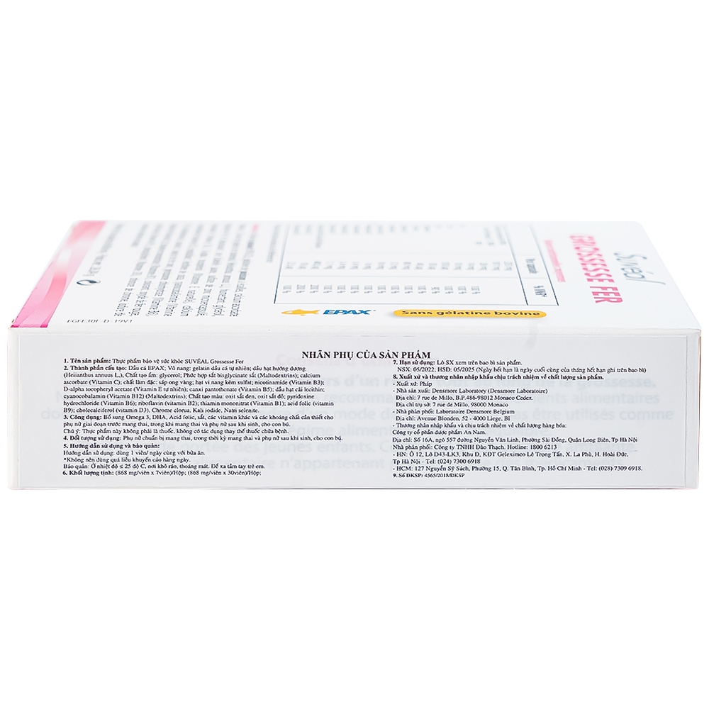 Hình ảnh Viên uống Suvéal Grossesse Fer Densmore bổ sung Omega 3, DHA, Vitamin, khoáng chất (2 vỉ x 15 viên)