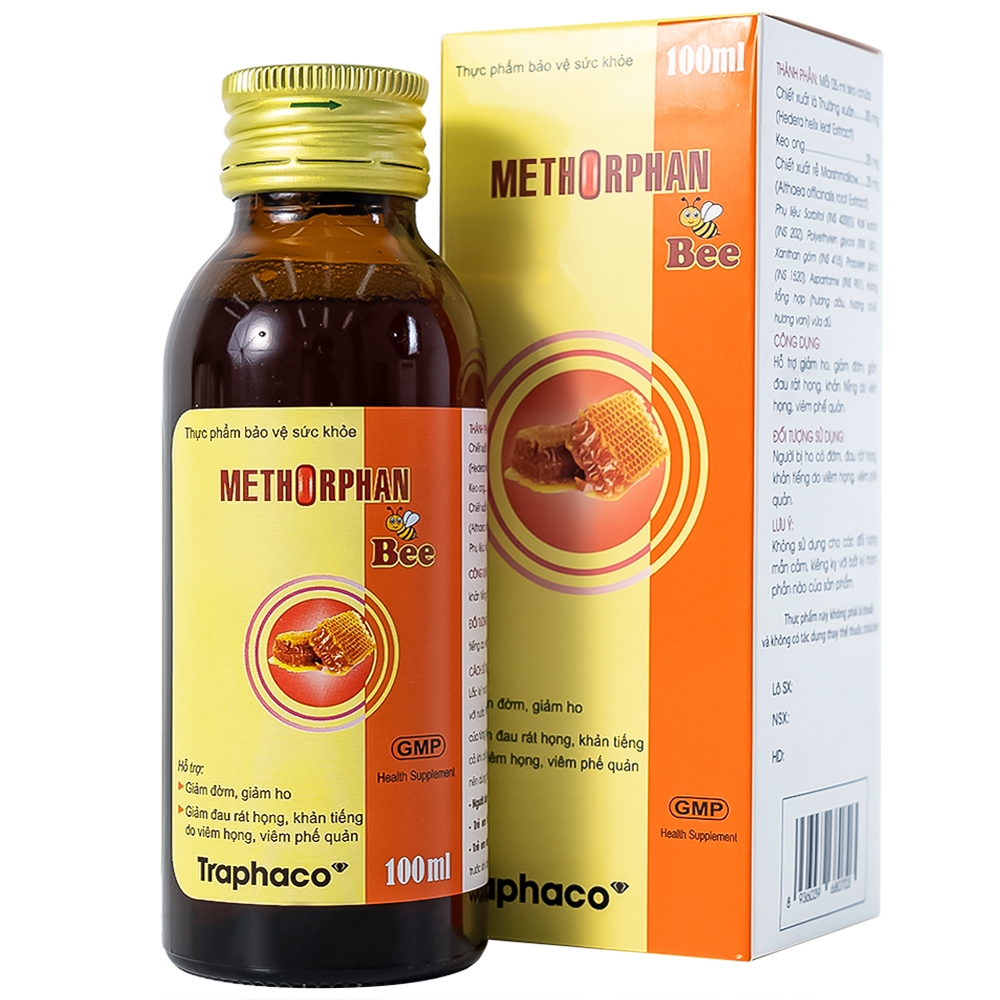 Hình ảnh Siro Methorphan Bee Traphaco hỗ trợ giảm ho, giảm đờm, viêm họng (100ml)