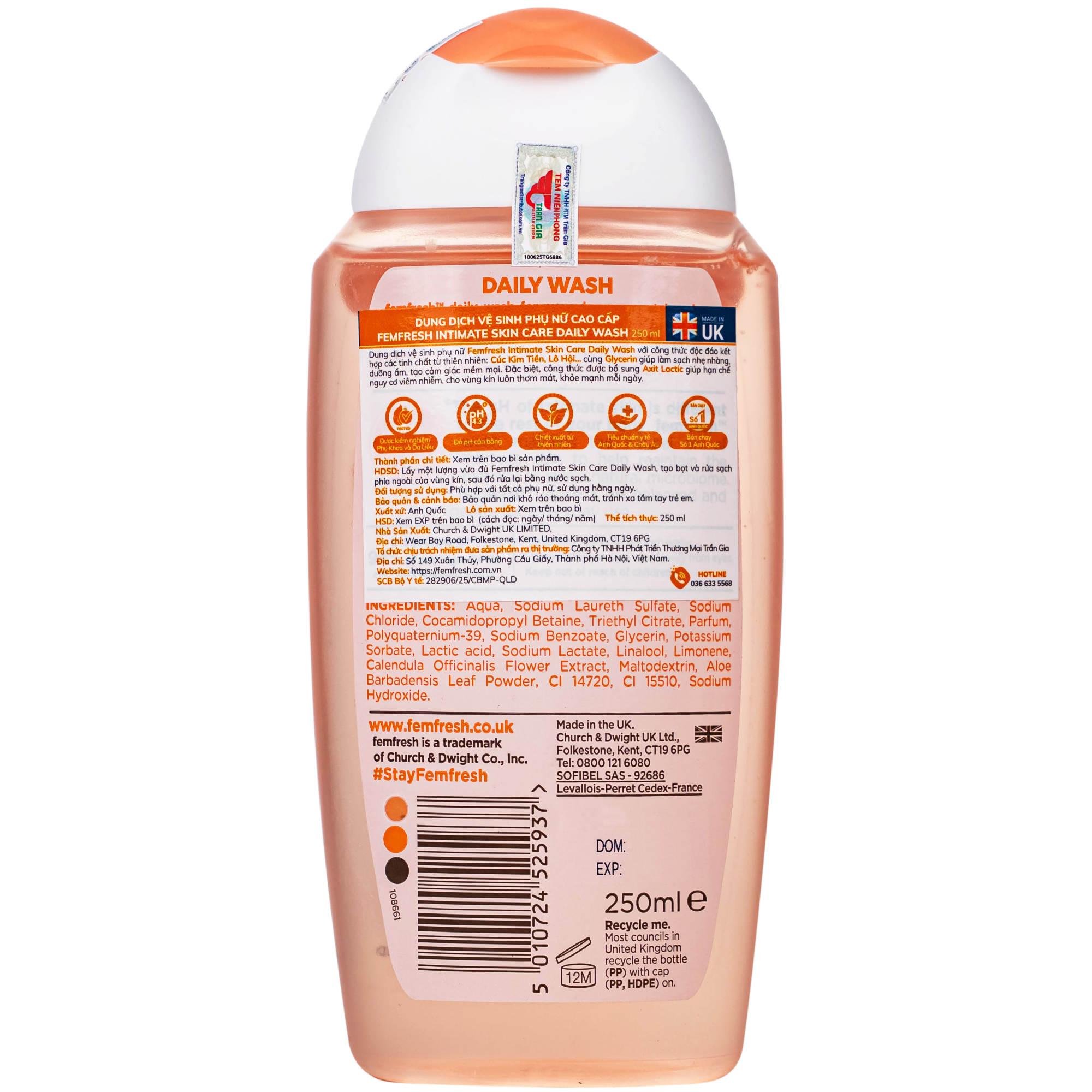Hình ảnh Dung dịch vệ sinh phụ nữ Femfresh Intima Skin Care Daily Wash giúp làm sạch khử khuẩn hàng ngày (250ml)