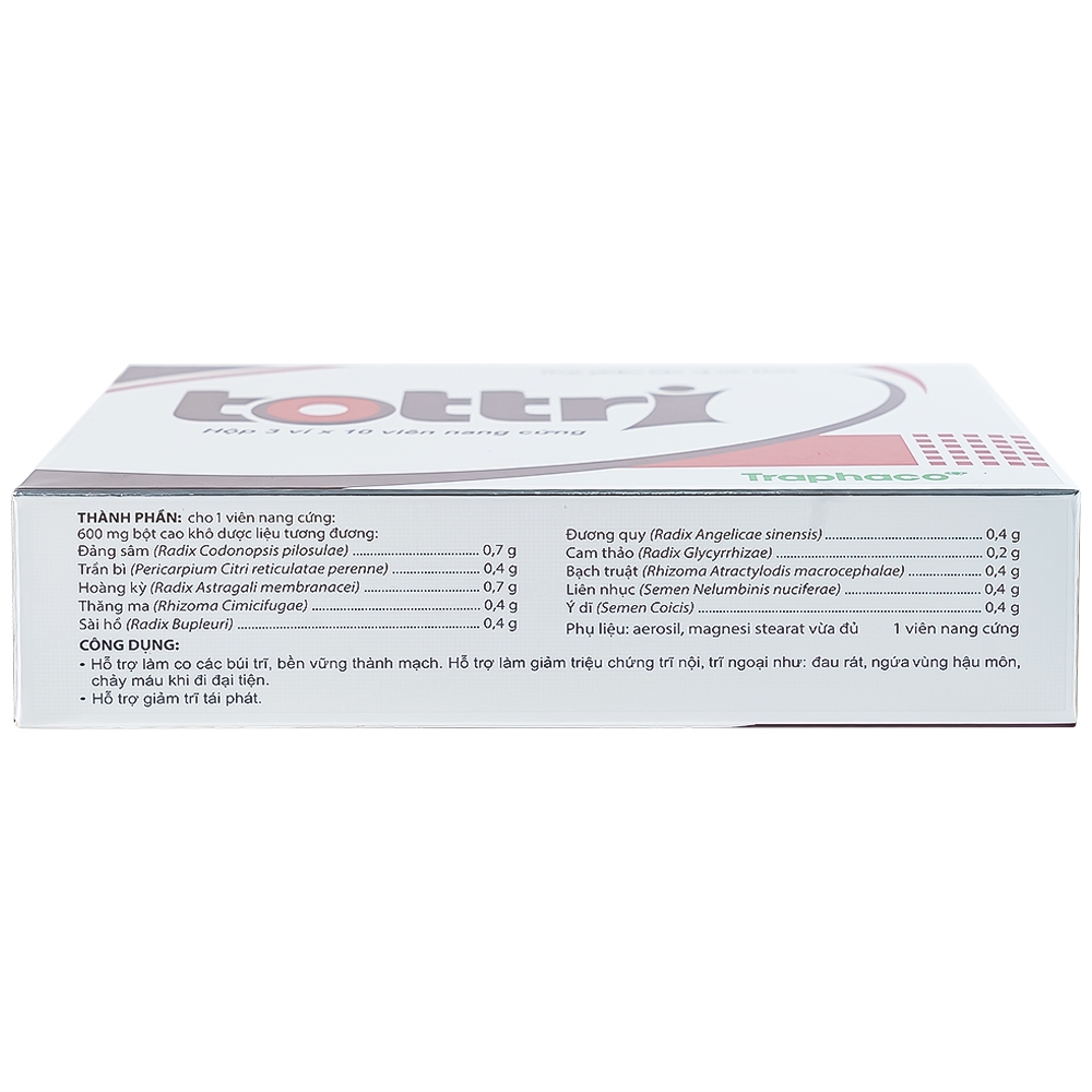 Hình ảnh Viên uống Tottri Traphaco hỗ trợ làm co các búi trĩ (3 vỉ x 10 viên)