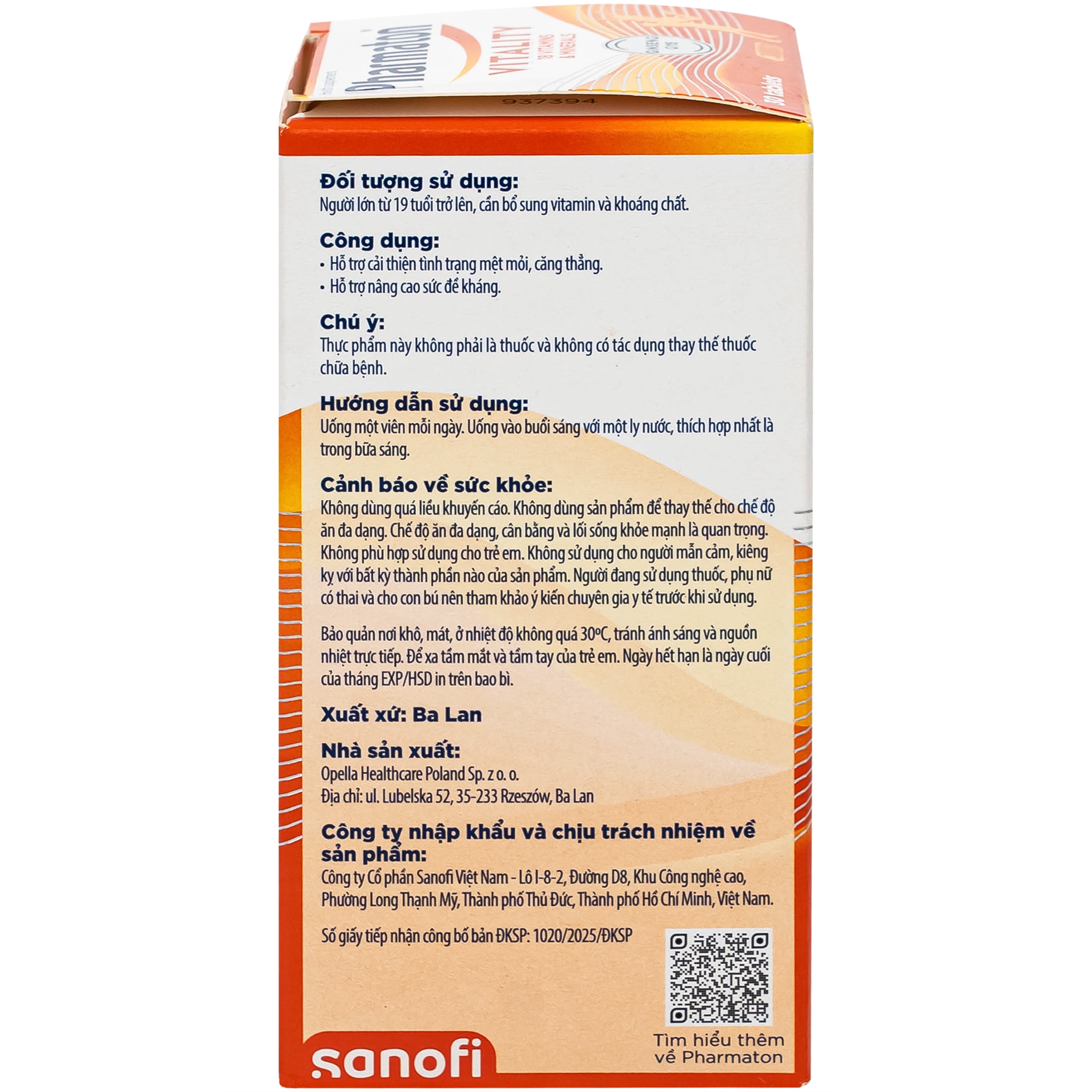 Hình ảnh Viên uống bổ sung năng lượng Pharmaton Vitality Sanofi hỗ trợ cải thiện tình trạng mệt mỏi, căng thẳng, nâng cao sức đề kháng (30 viên)