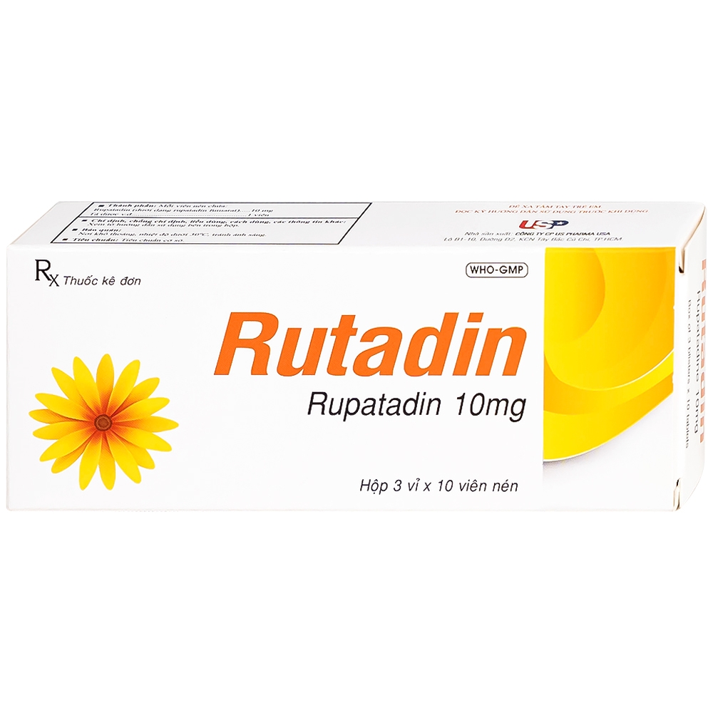 Hình ảnh Thuốc Rutadin 10mg pharma usa điều trị triệu chứng của viêm mũi dị ứng và nổi mề đay (3 vỉ x 10 viên)